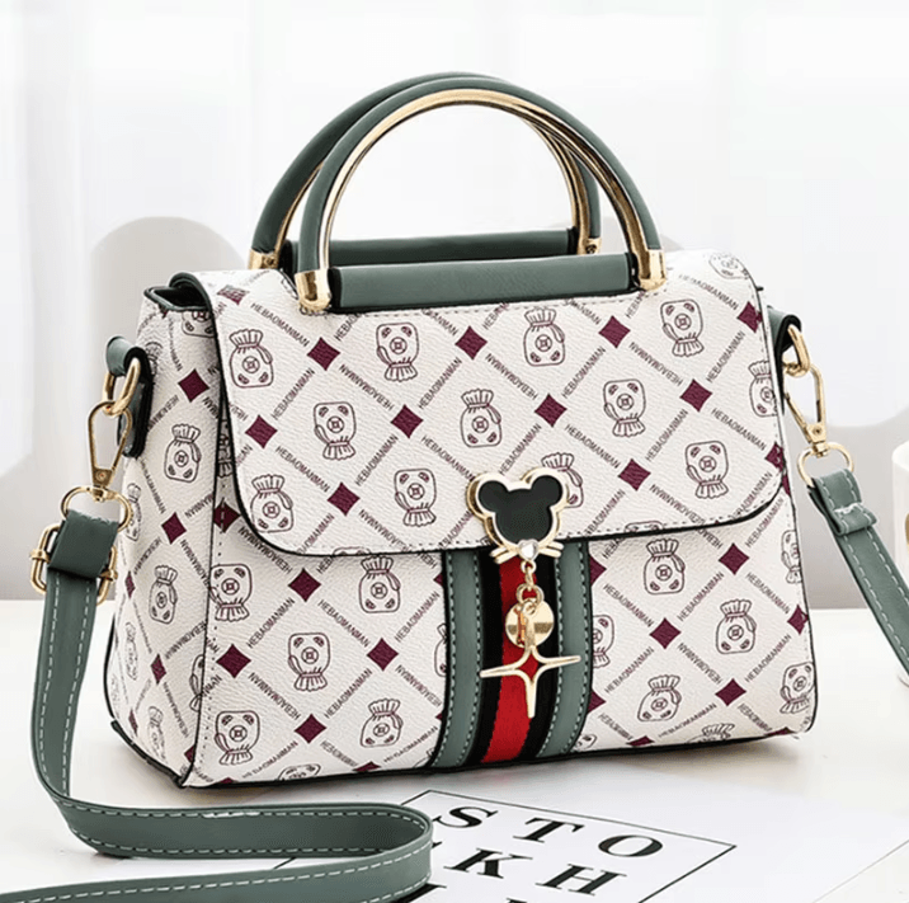 women's monogram shoulder tote bag - structured pu leather handbag