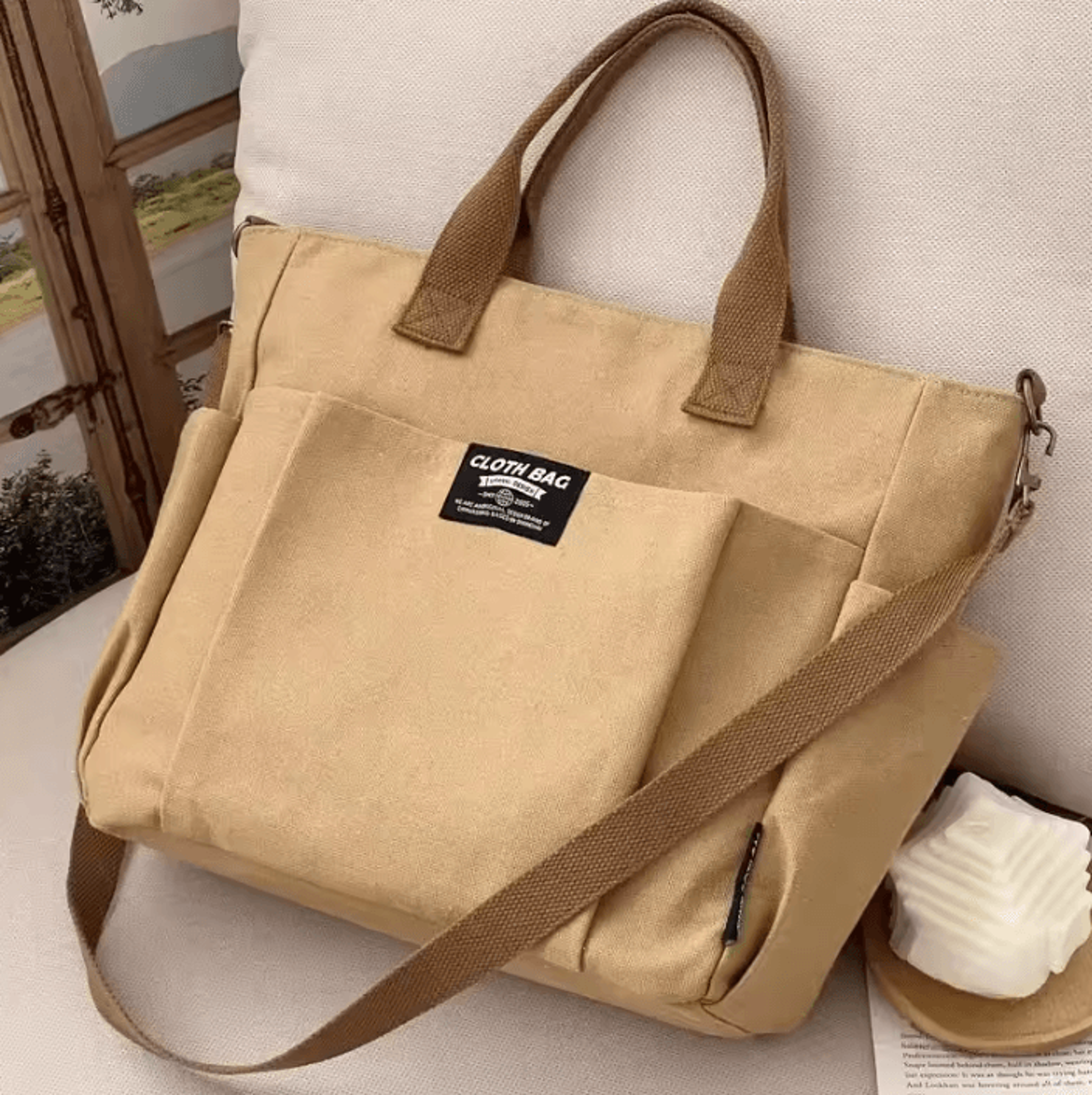 urban minimalist women's canvas tote bag - large capacity shoulder crossbody bag