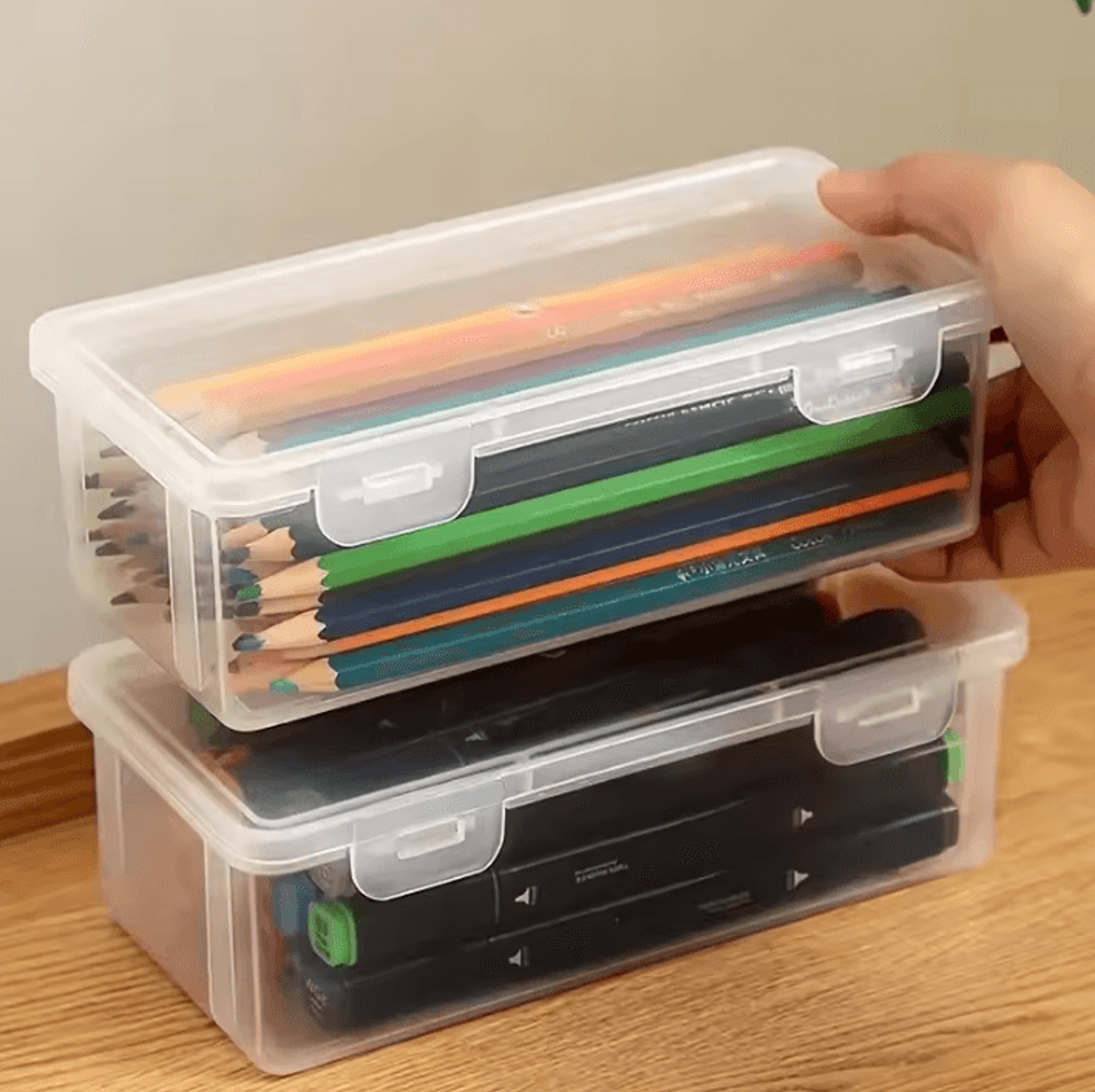 transparent plastic pencil box - multipurpose school and office storage organizer