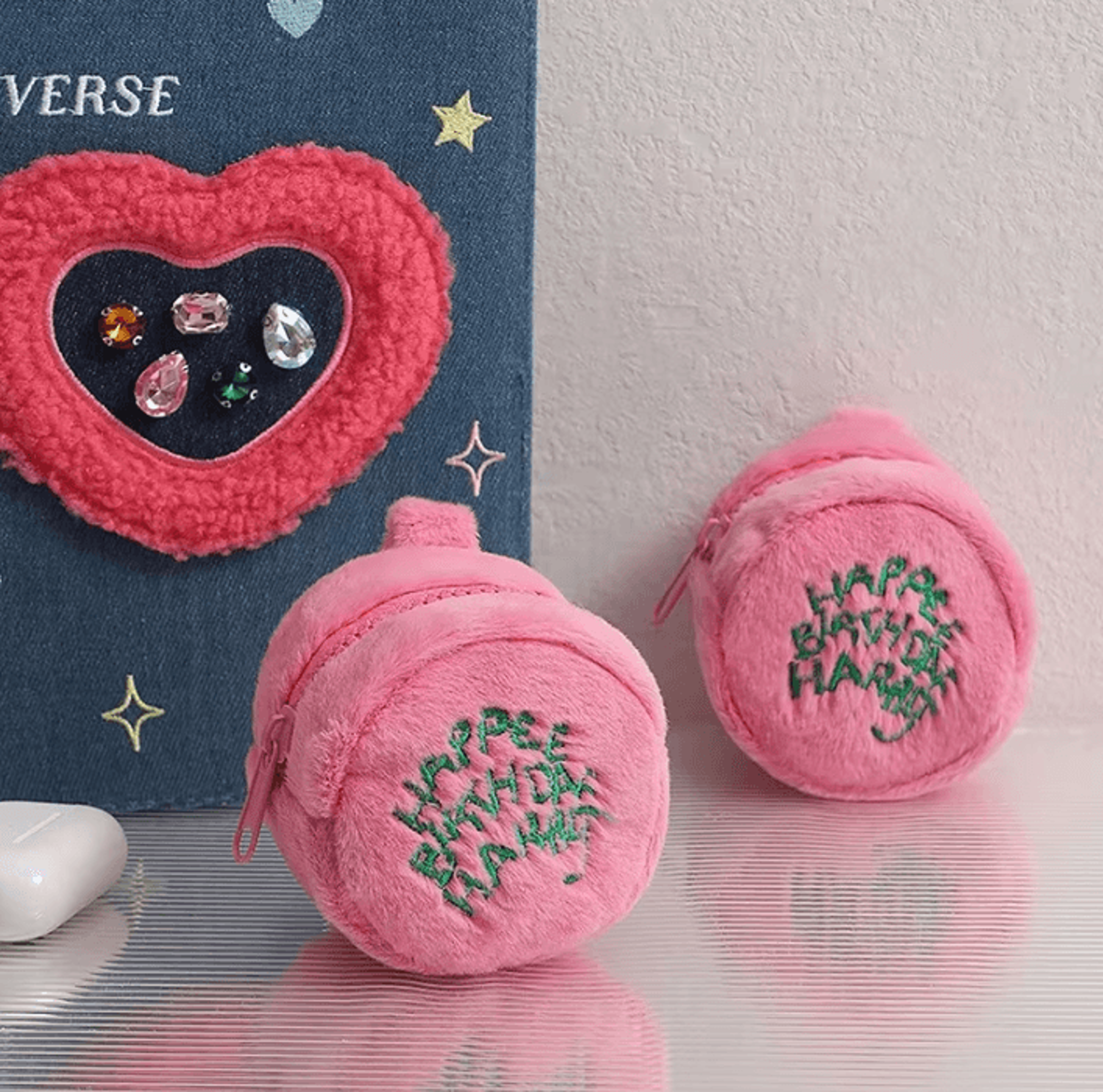 kawaii pink plush mini coin purse - cute portable storage pouch