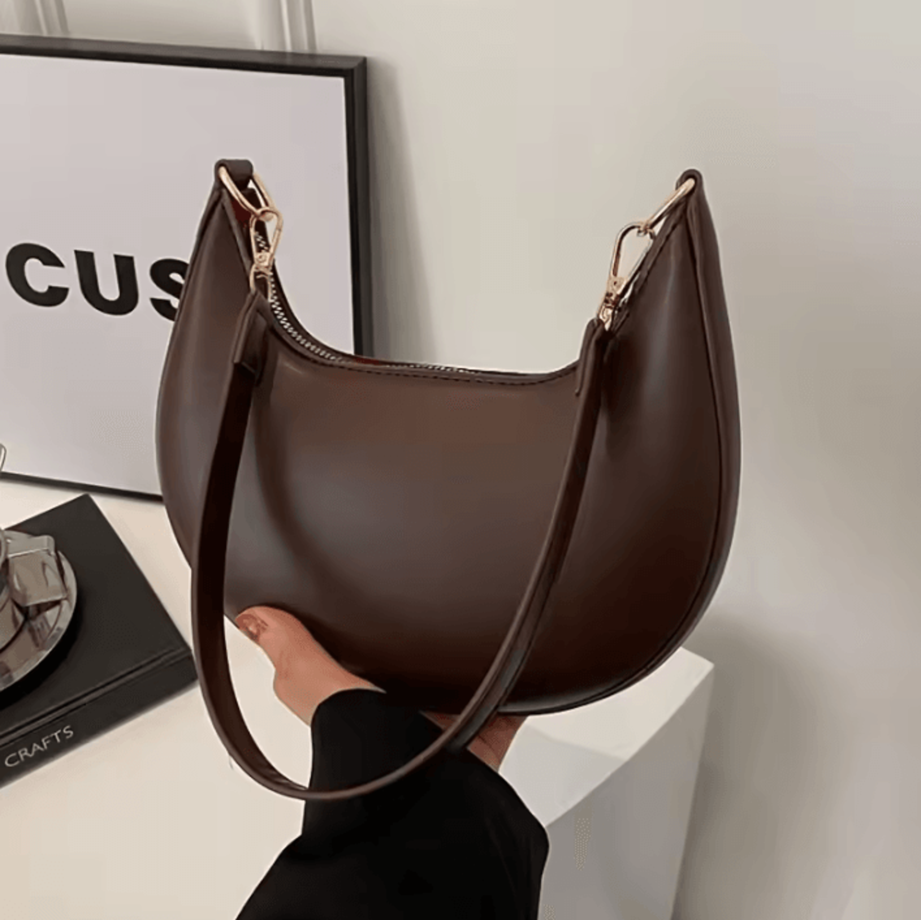 women's crescent moon shoulder bag - vintage pu underarm handbag