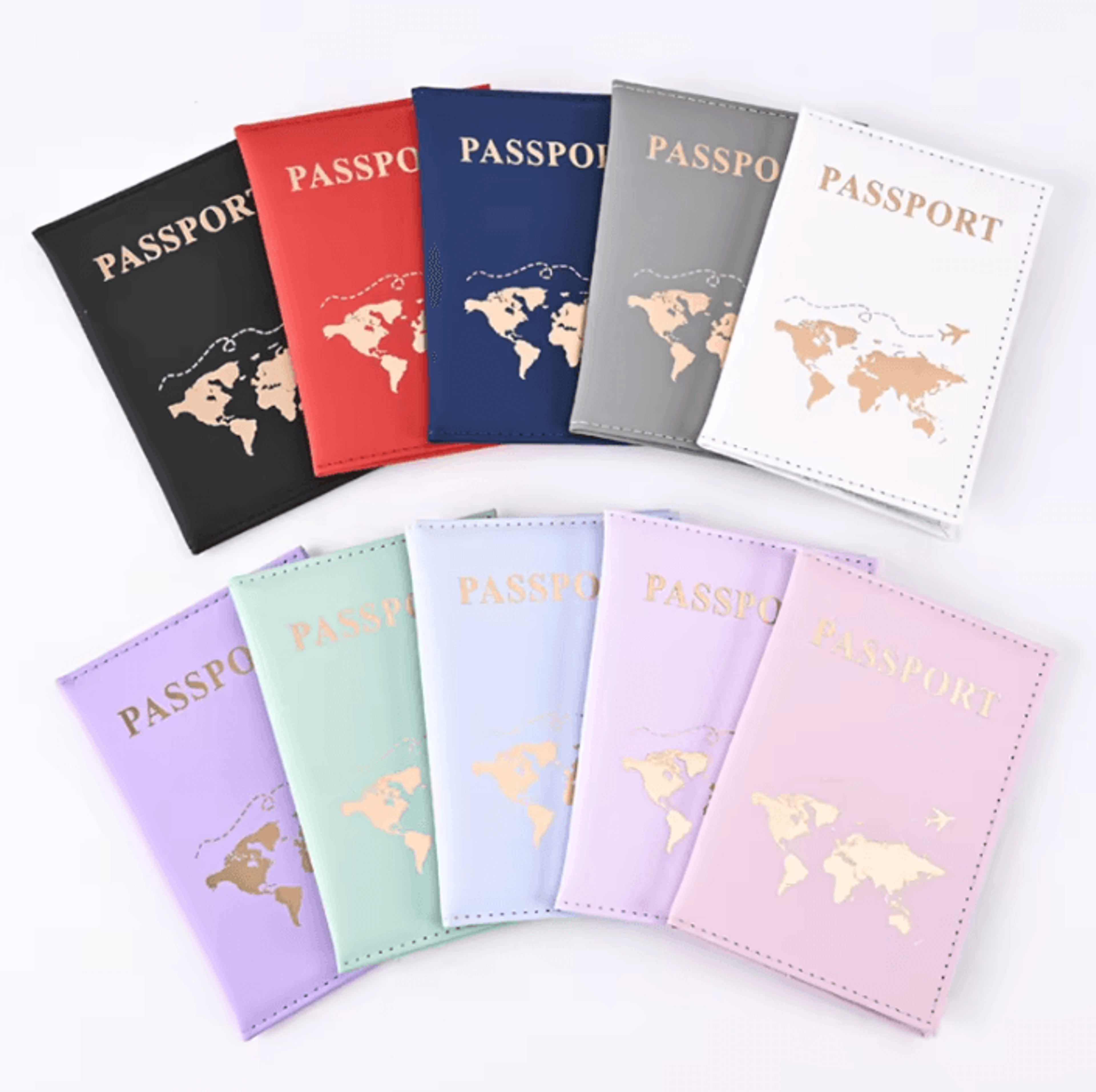 world map pu passport holder - unisex travel wallet and card case