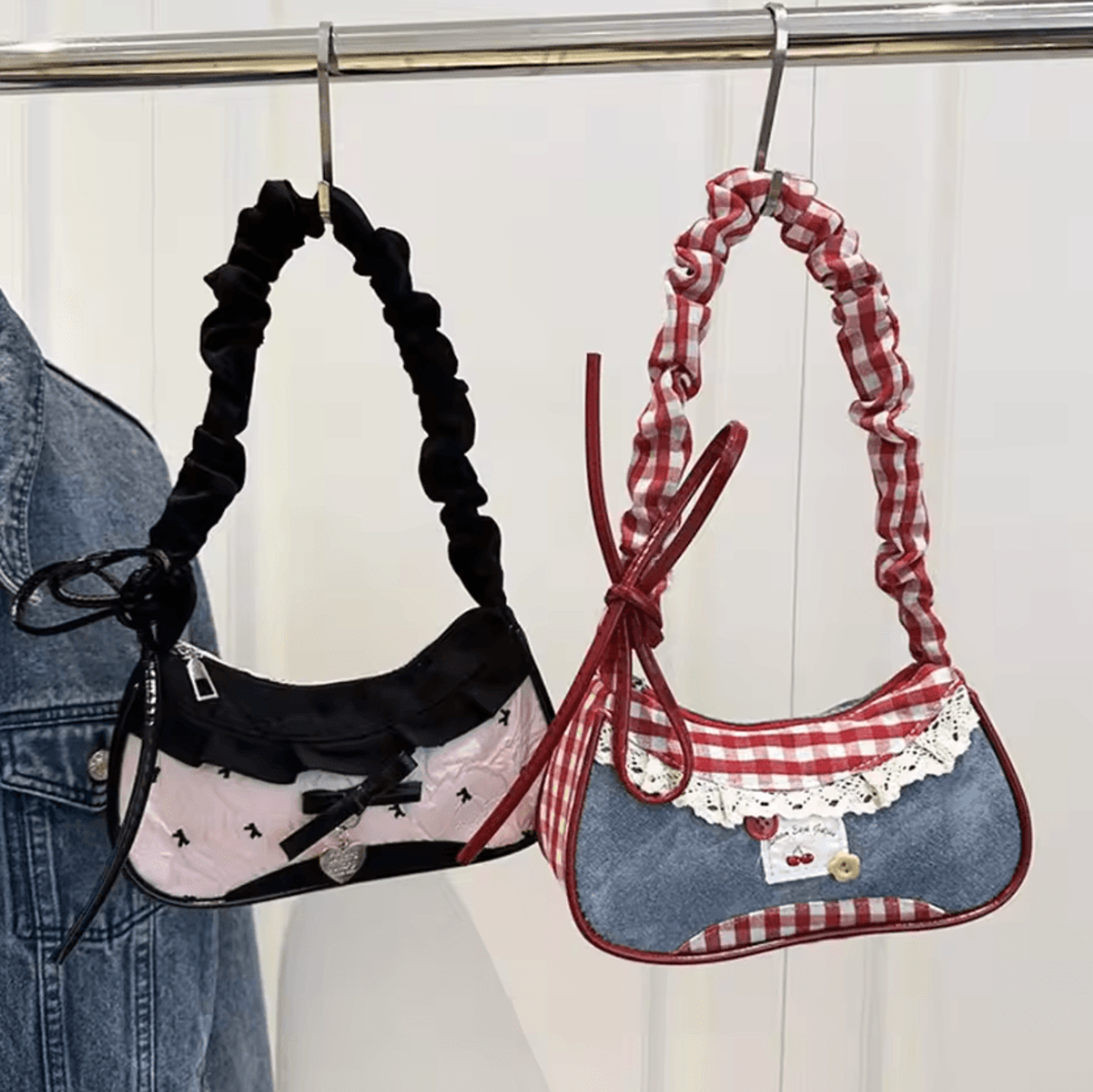 women's plaid lace bow shoulder bag - stretch strap underarm handbag