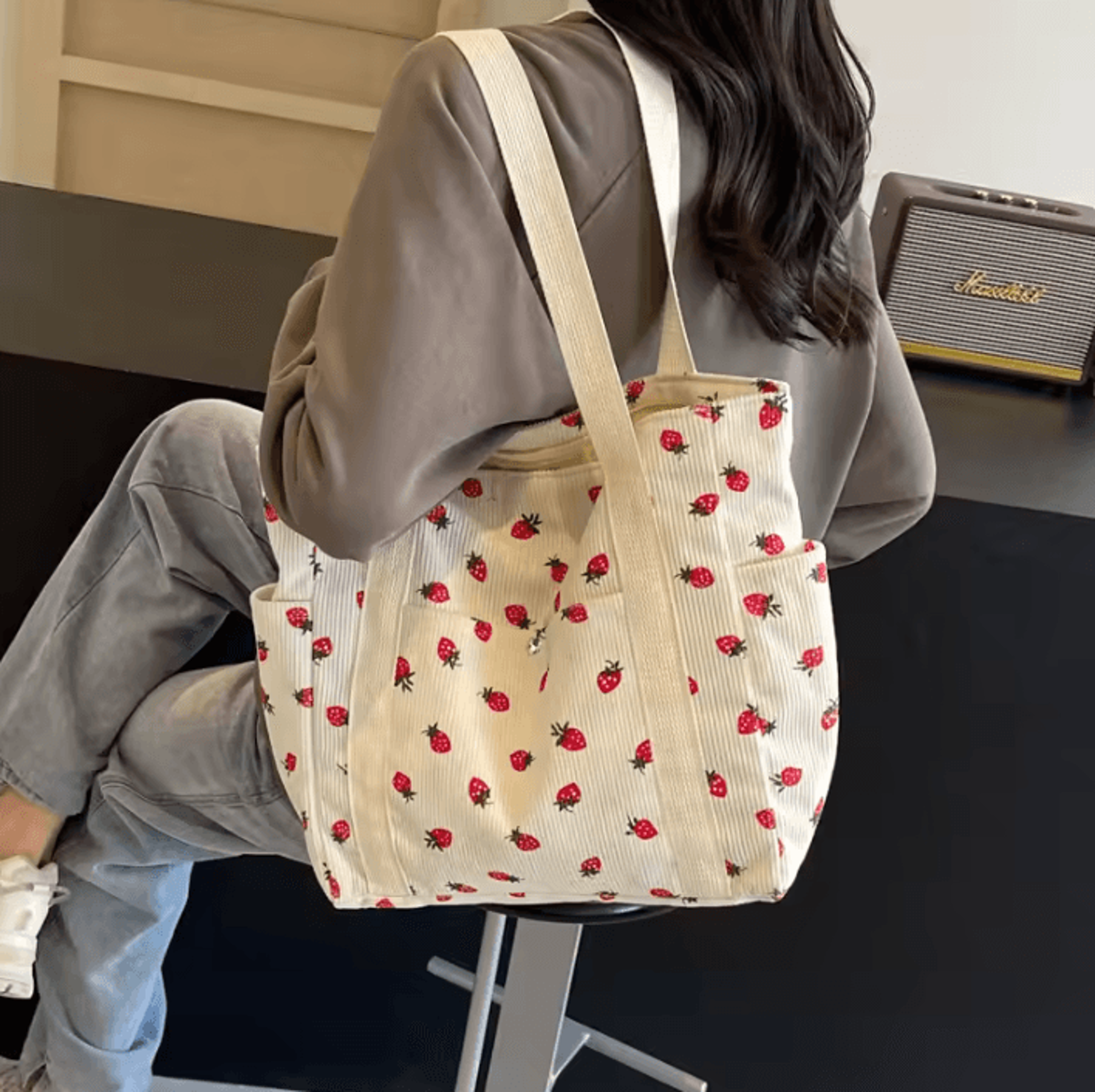 women's printed corduroy shoulder bag - sweet casual underarm handbag