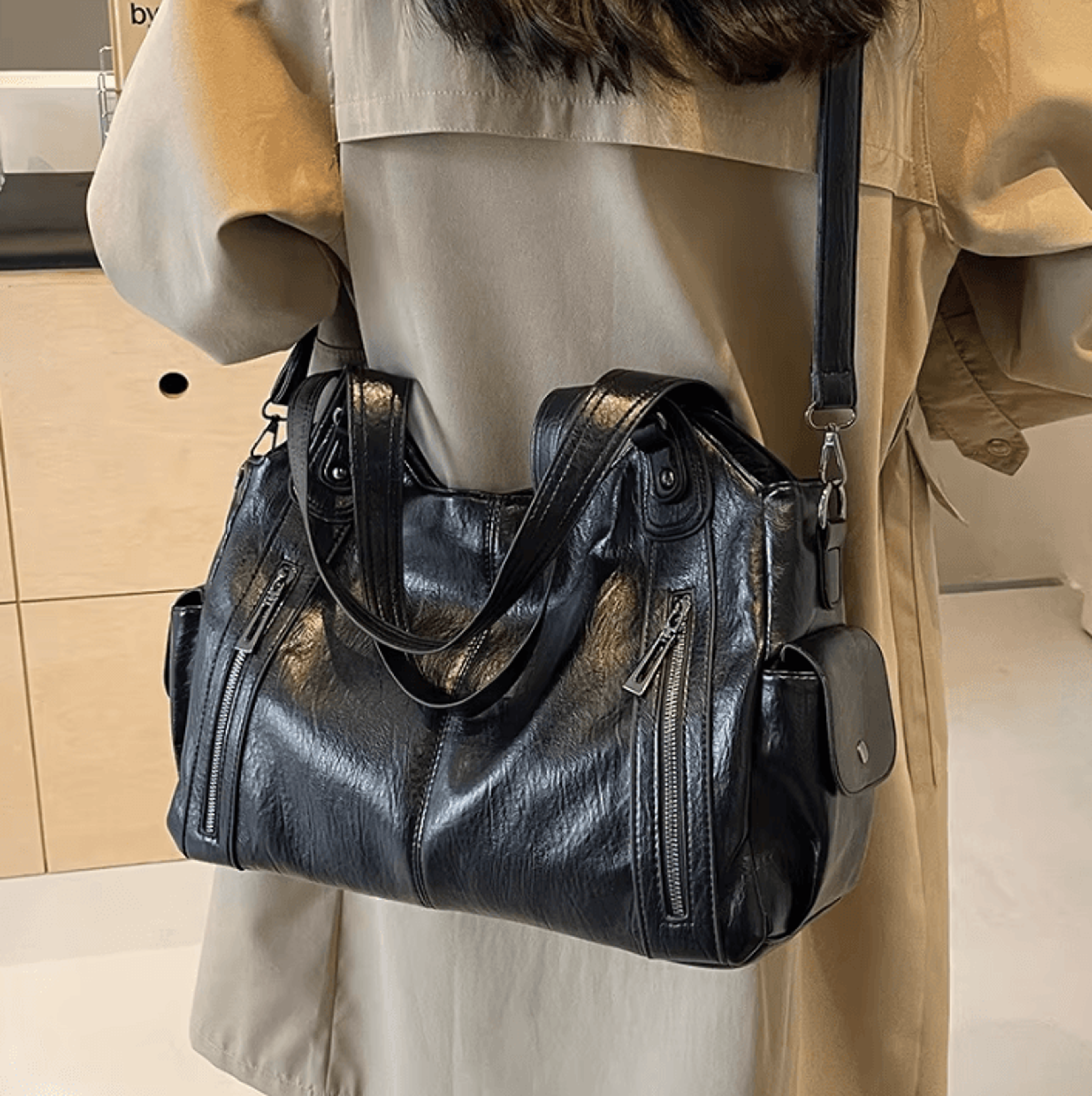 women's color block pu shoulder bag - soft crossbody handbag