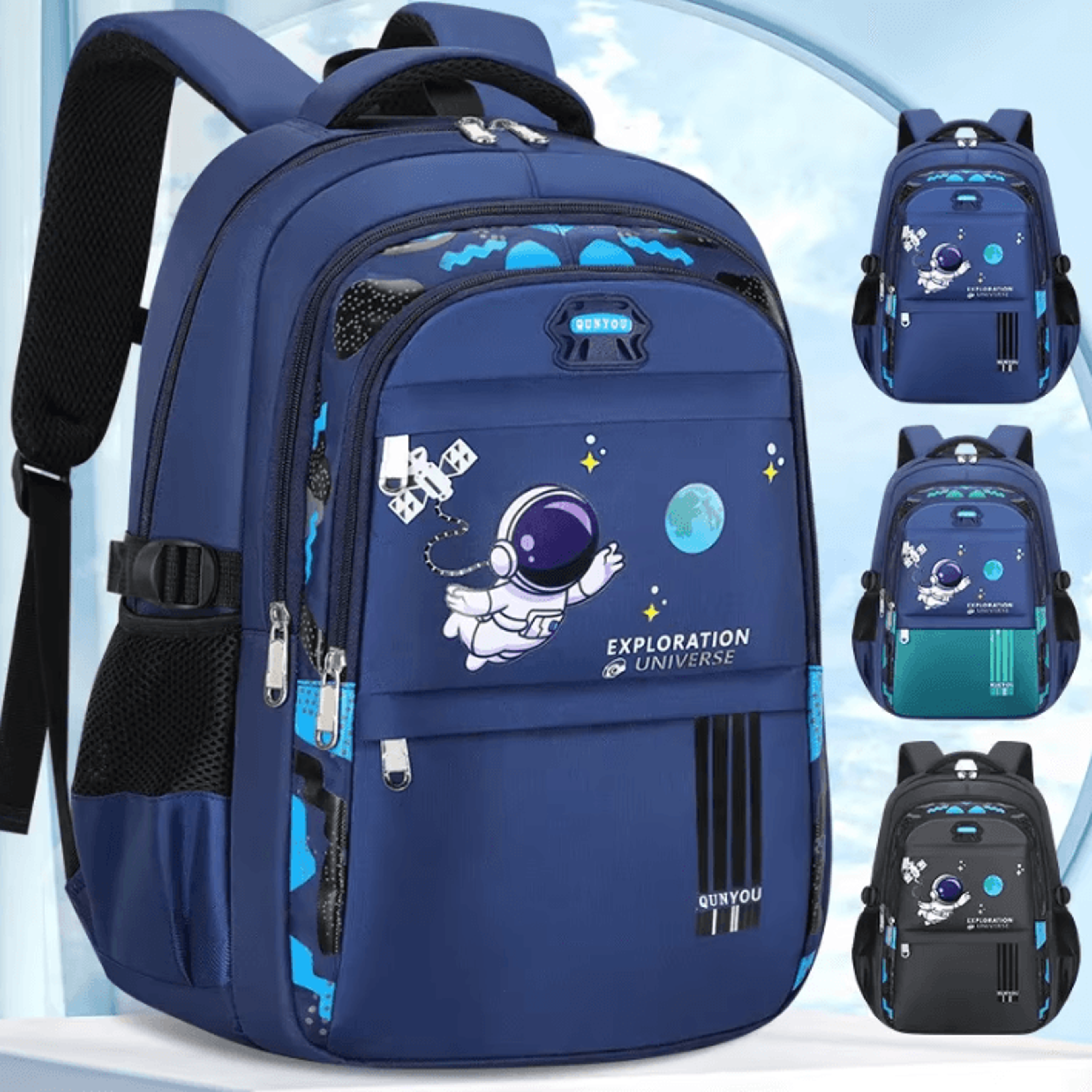 kids astronaut school backpack - waterproof primary book bag for boys