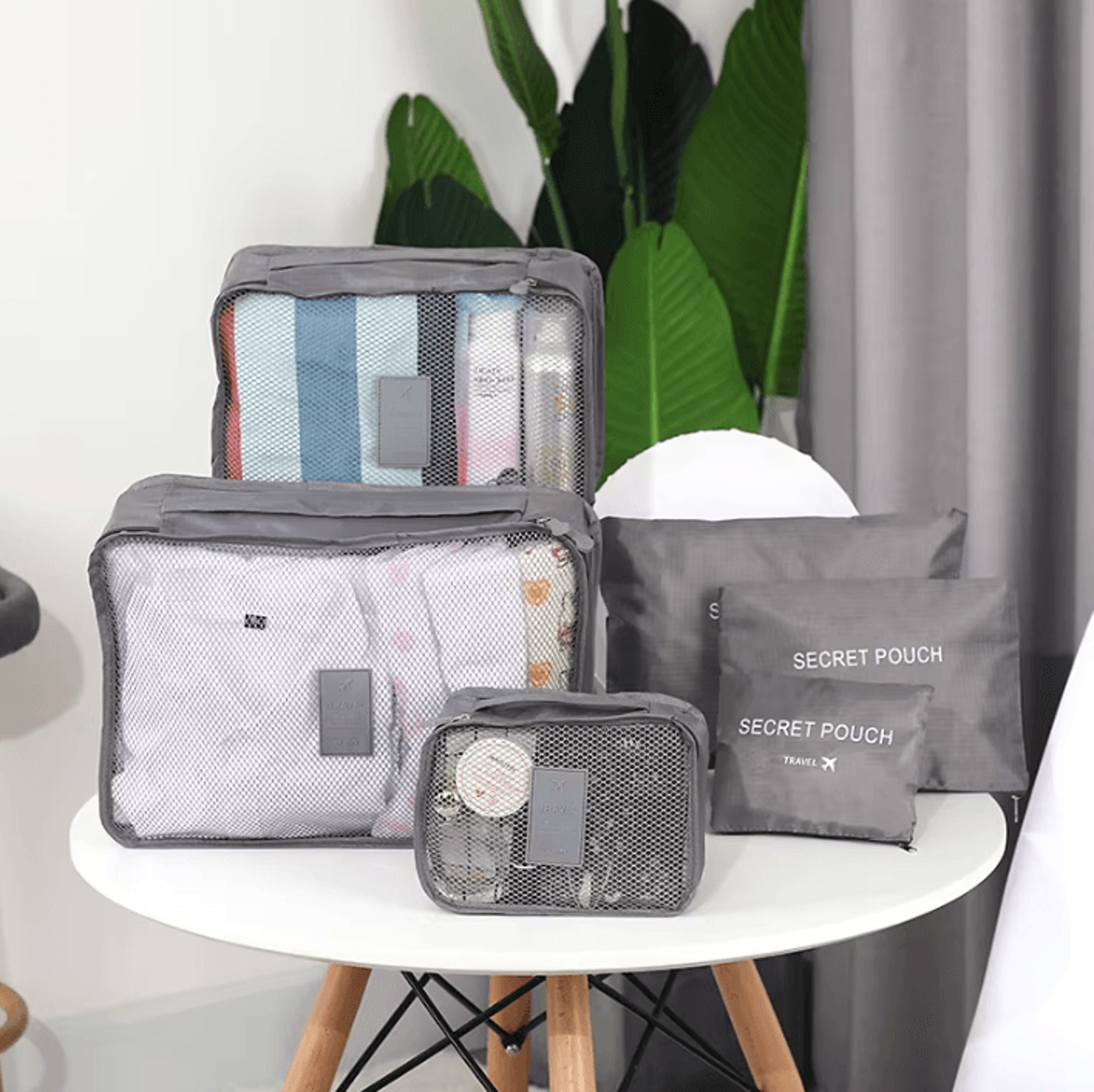 6-piece travel packing cubes set - clothes and shoe luggage organizers