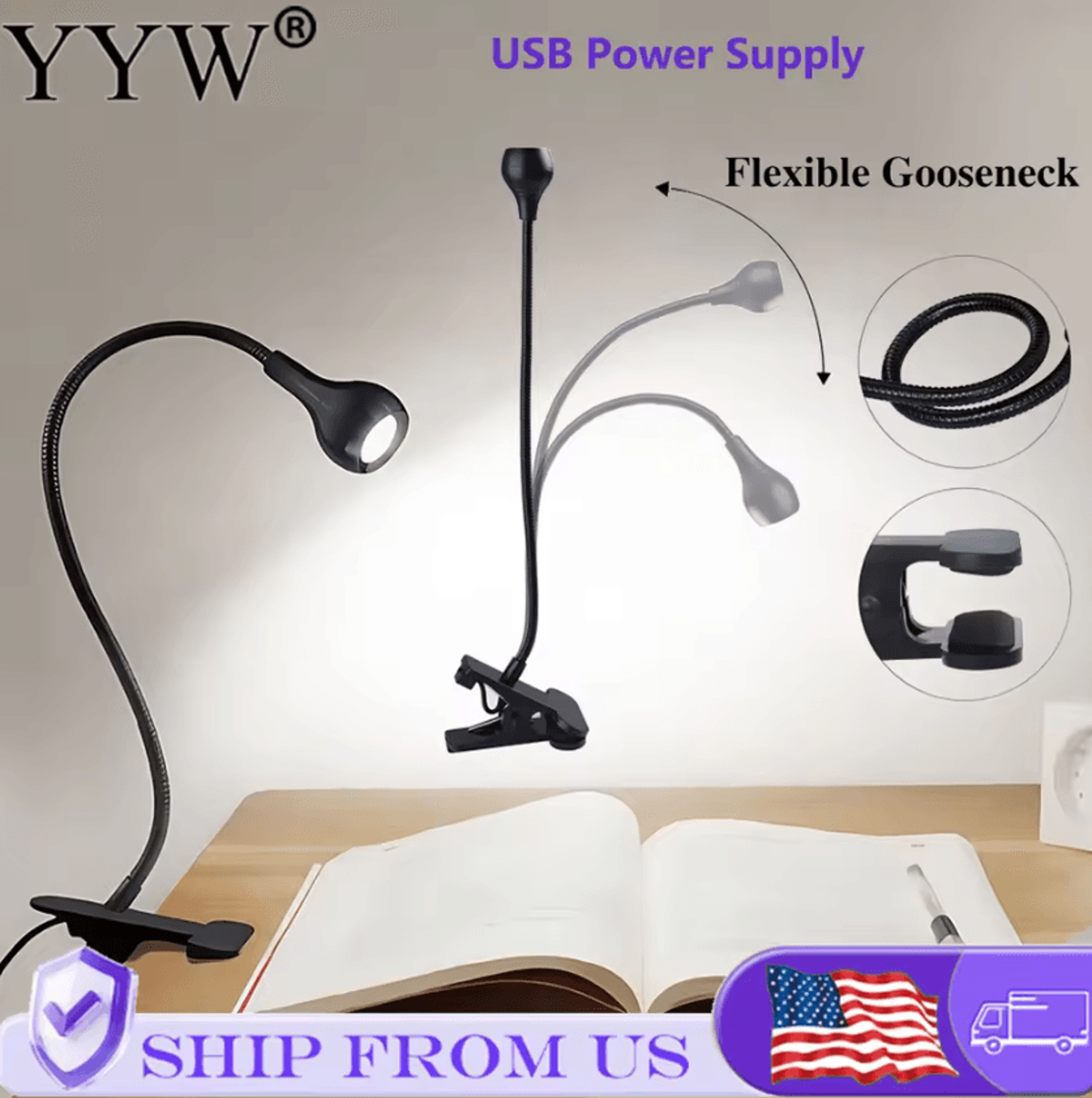 usb led clip desk lamp - flexible reading and bedside light