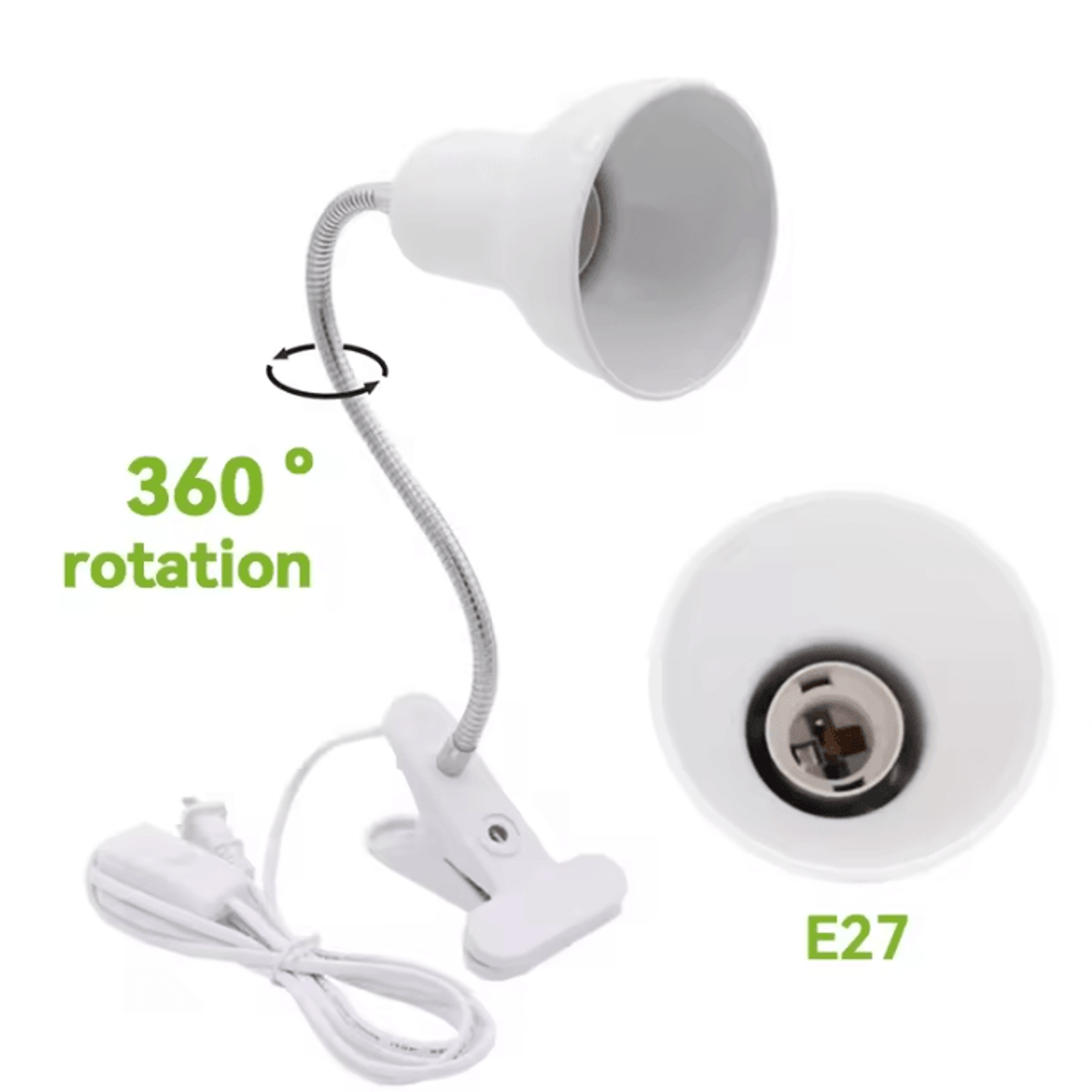 e27 clip-on desk lamp - adjustable gooseneck reading light