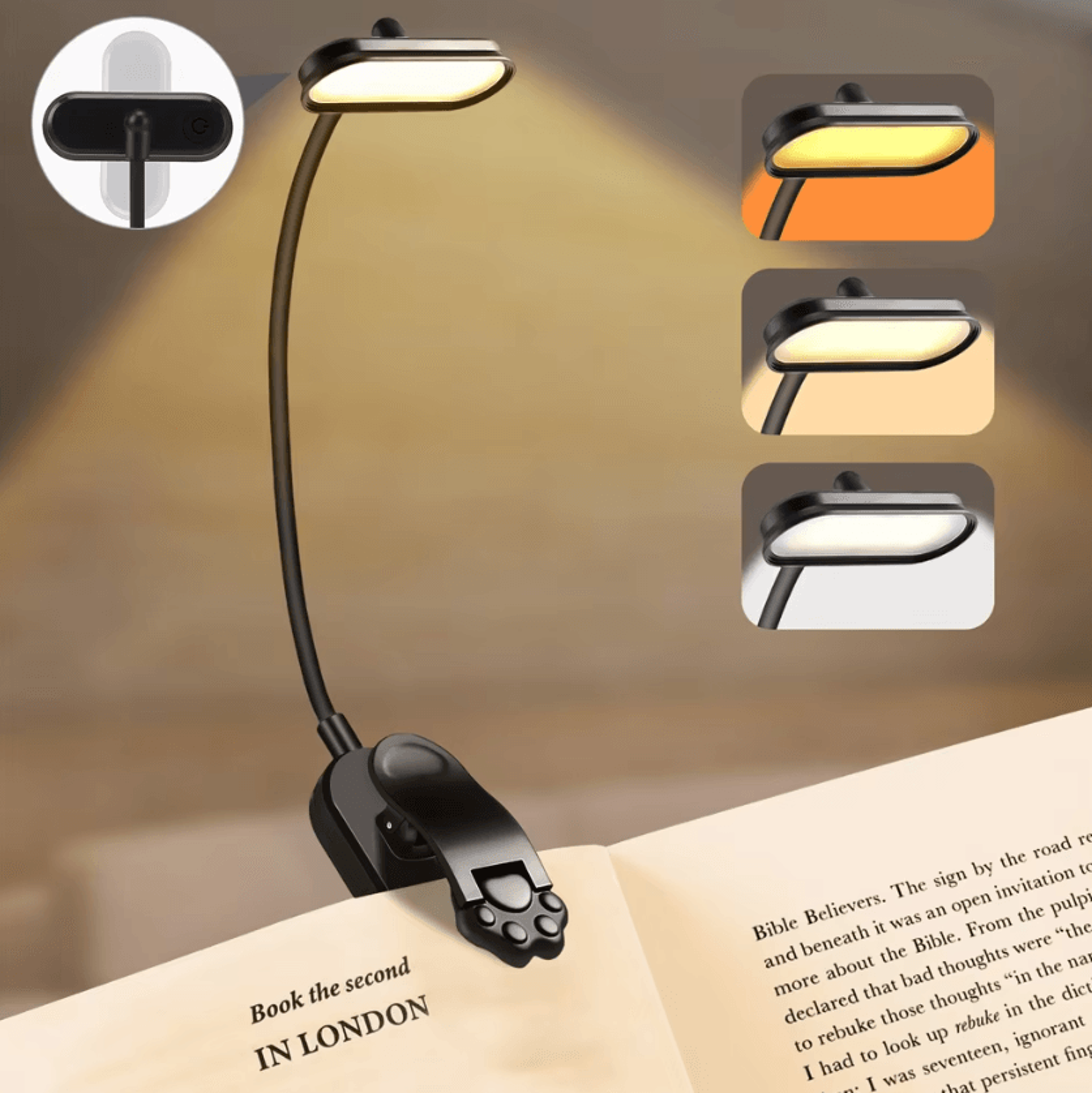 usb rechargeable mini led book lights - portable clip-on reading lamp