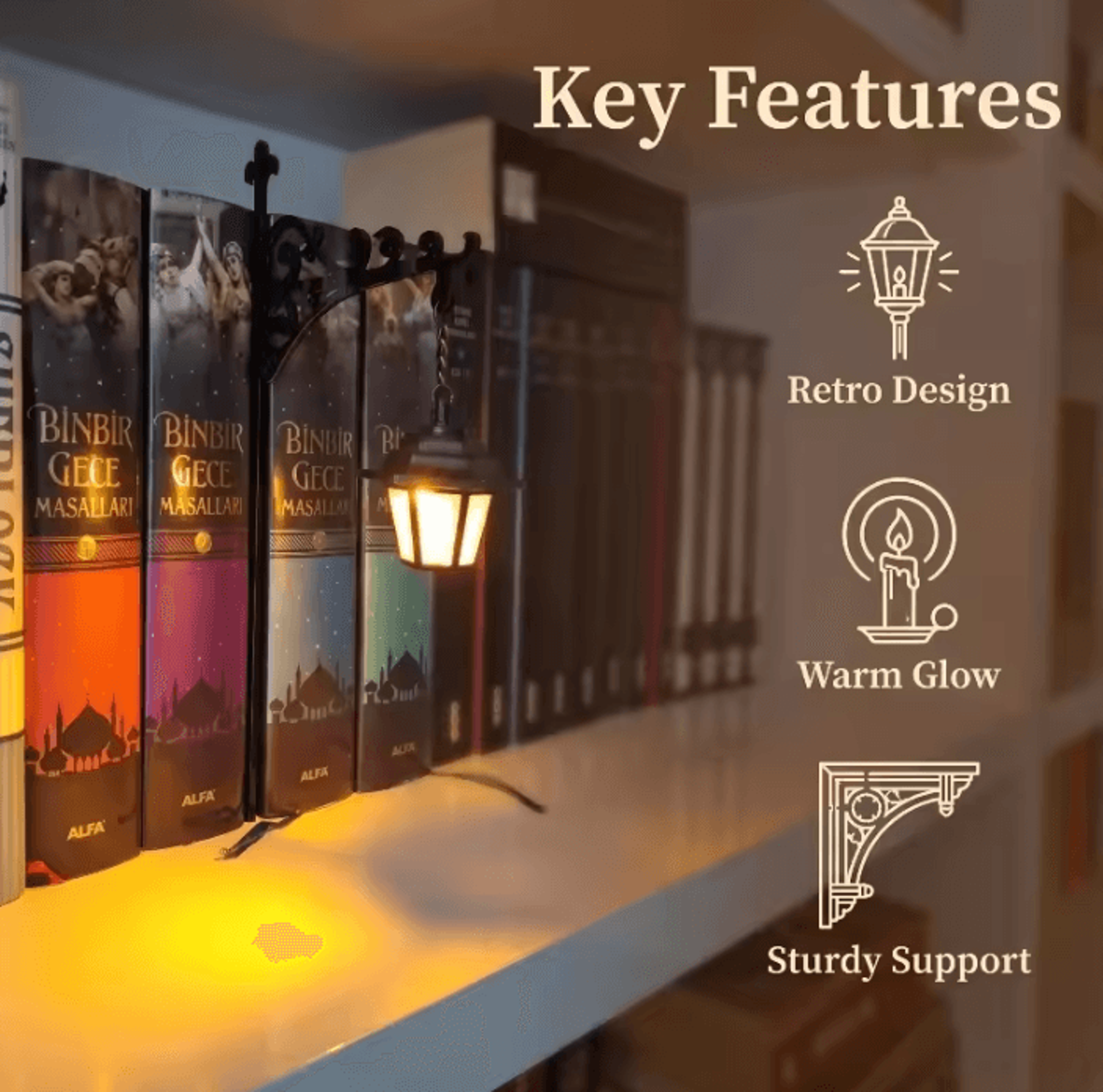 vintage halloween bookend lamp - warm led bookshelf light