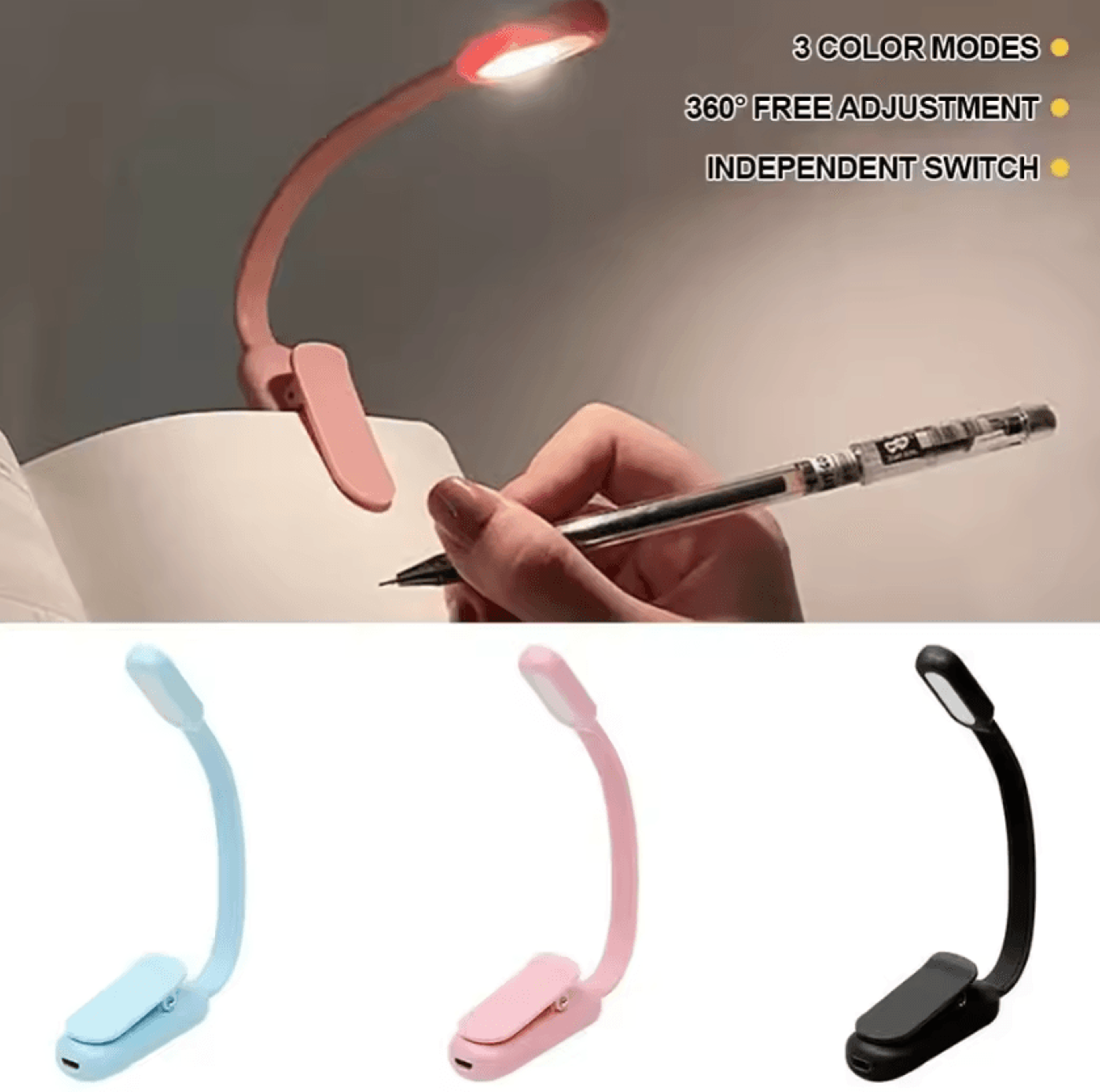 usb rechargeable clip on book light - 3 brightness mini reading lamp