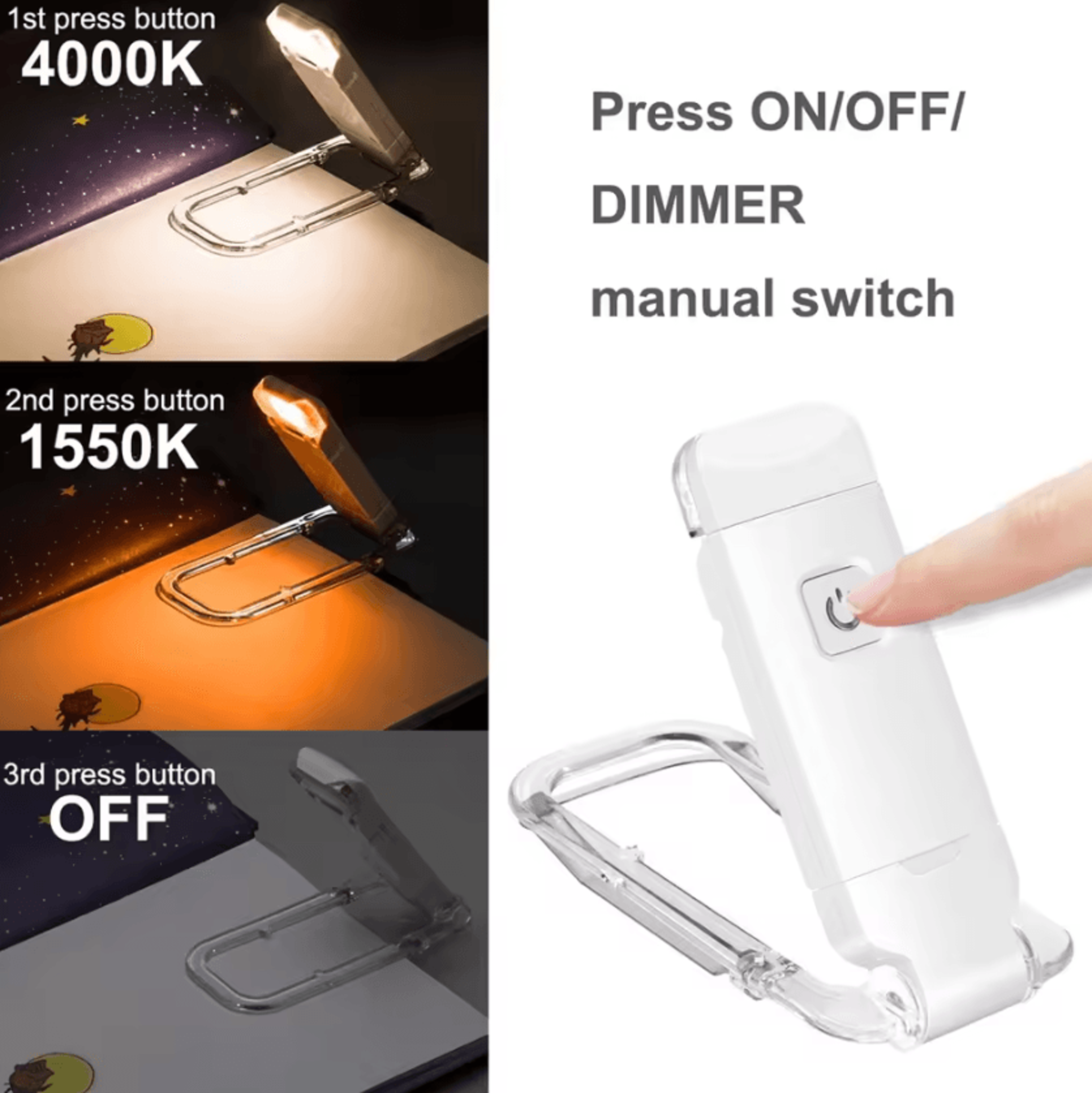 usb rechargeable clip on book light - adjustable led reading lamp