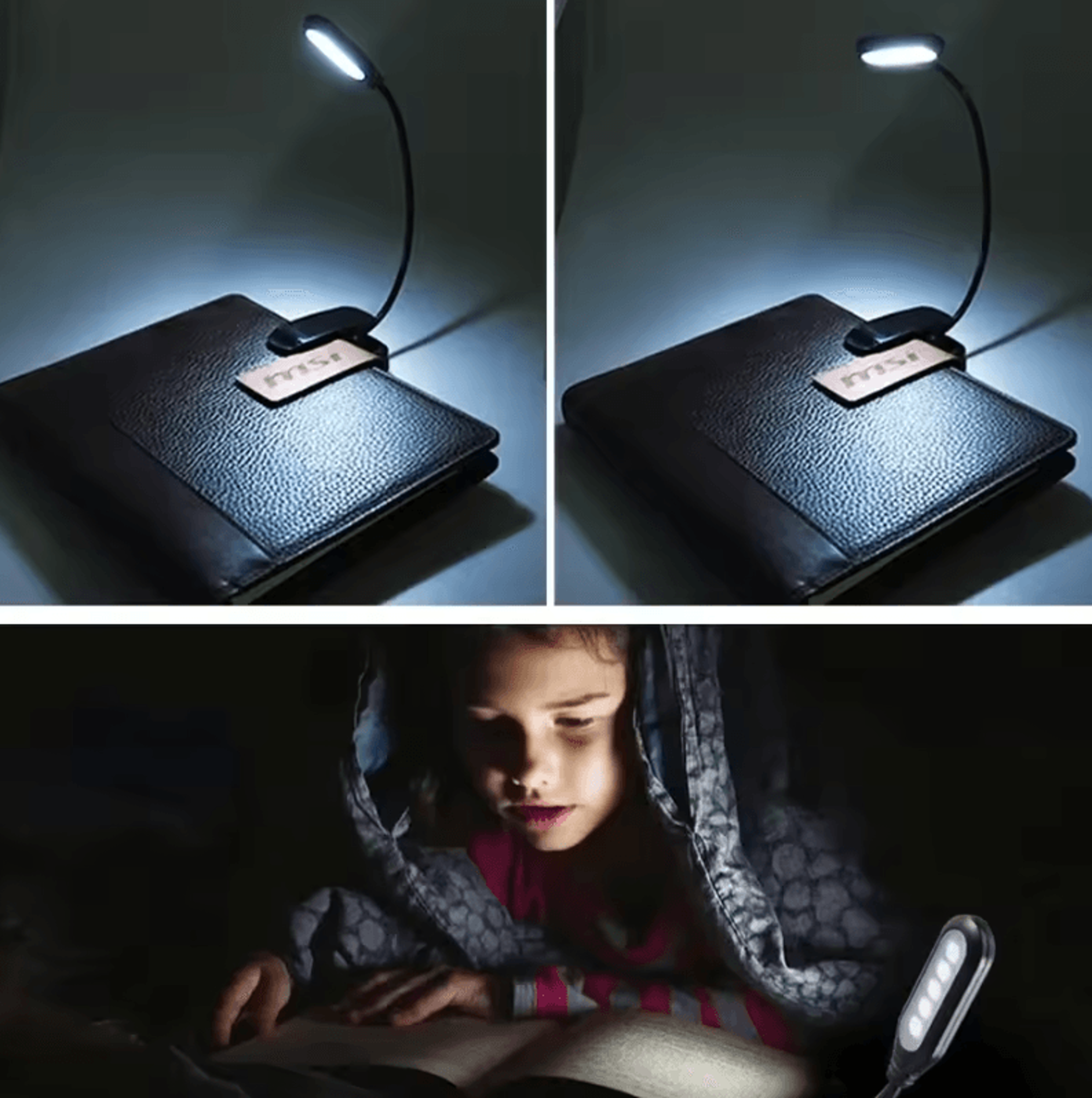 mini portable led clip on book light - flexible battery powered reading lamp