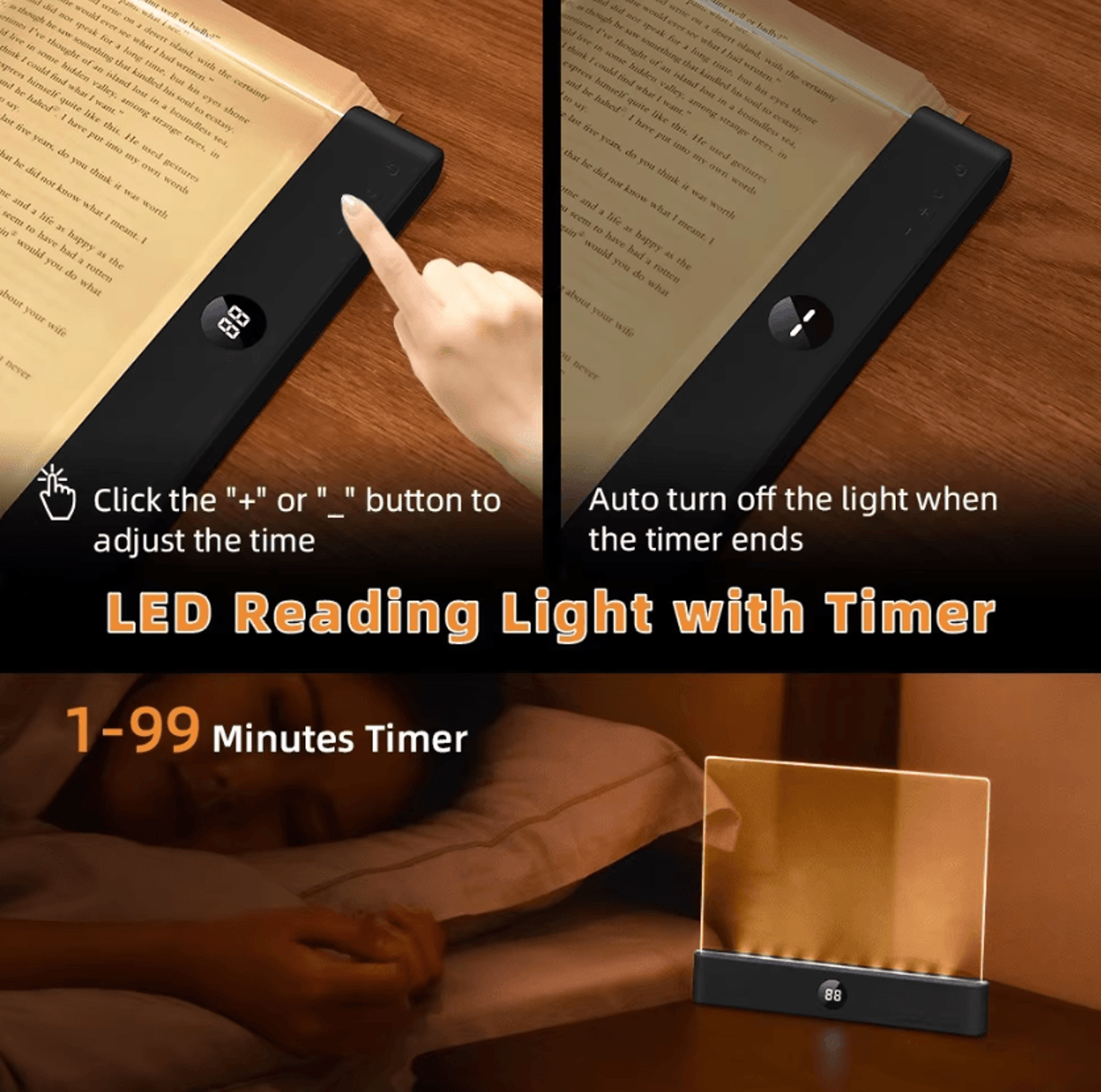 2 in 1 led flat panel book light - usb rechargeable night reading lamp