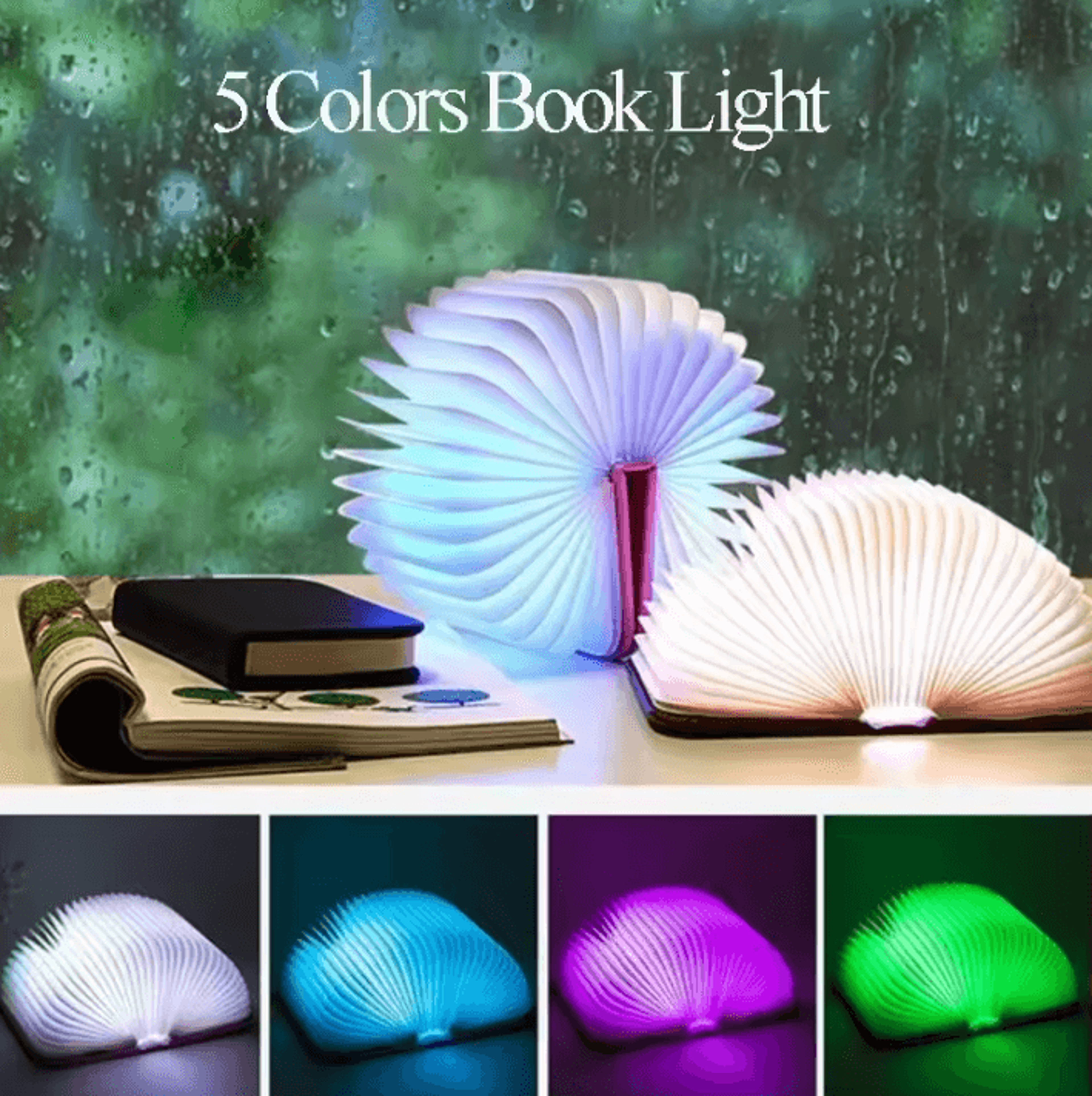 3d folding wooden book light - rgb usb rechargeable led night lamp