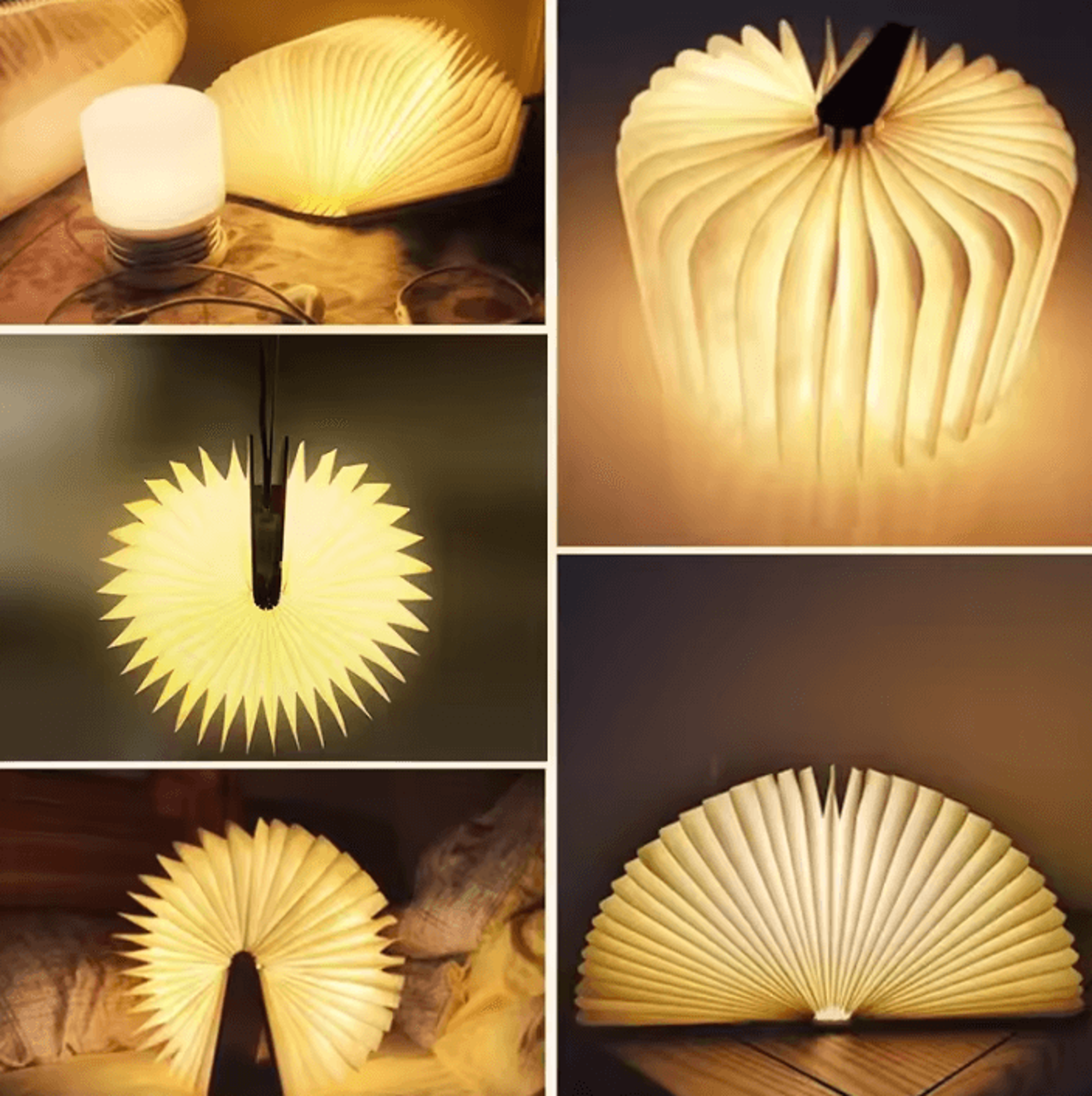 3d folding wooden book light - rgb usb rechargeable night lamp