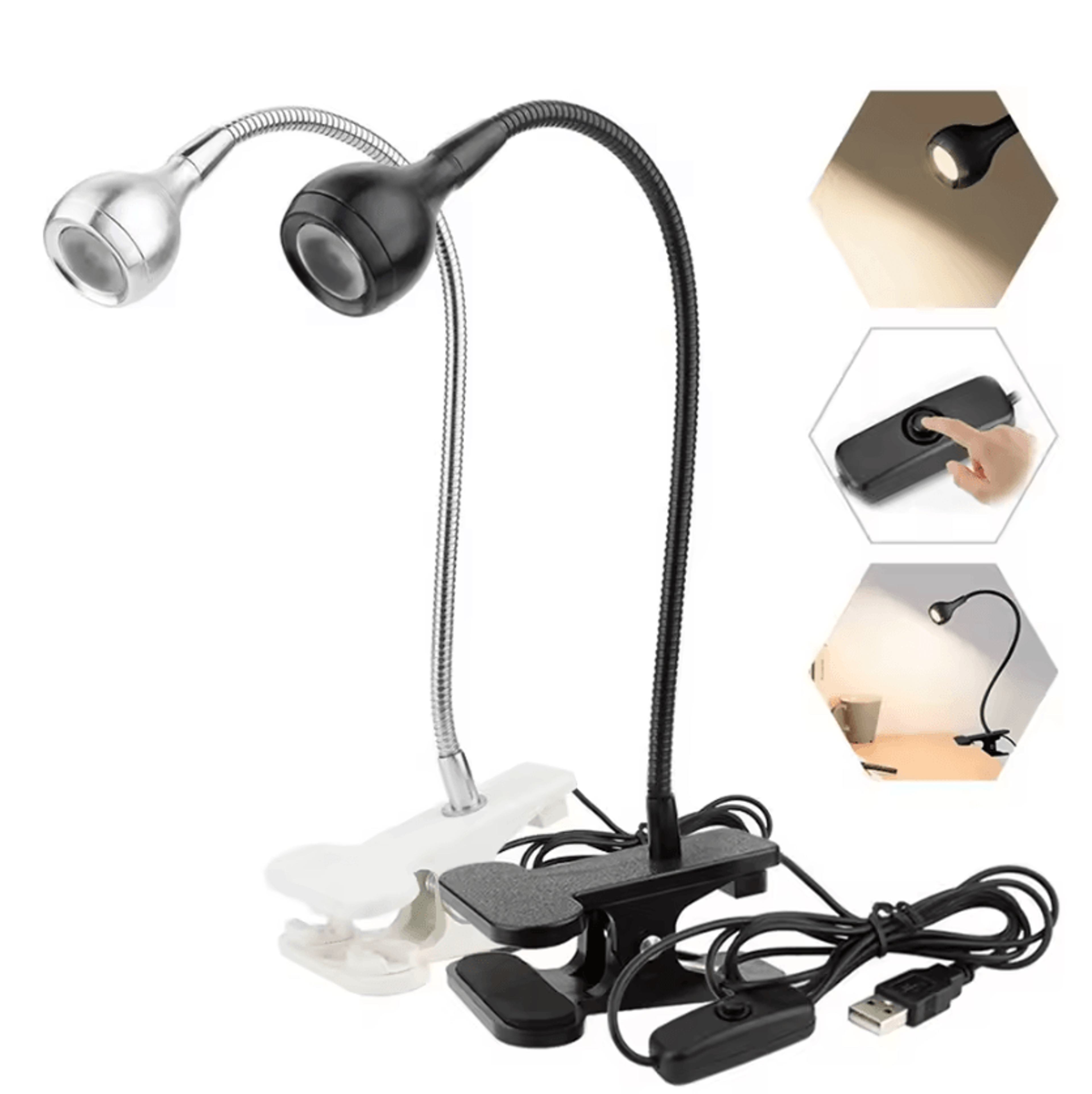 flexible usb clip on reading lamp - adjustable bedside study light