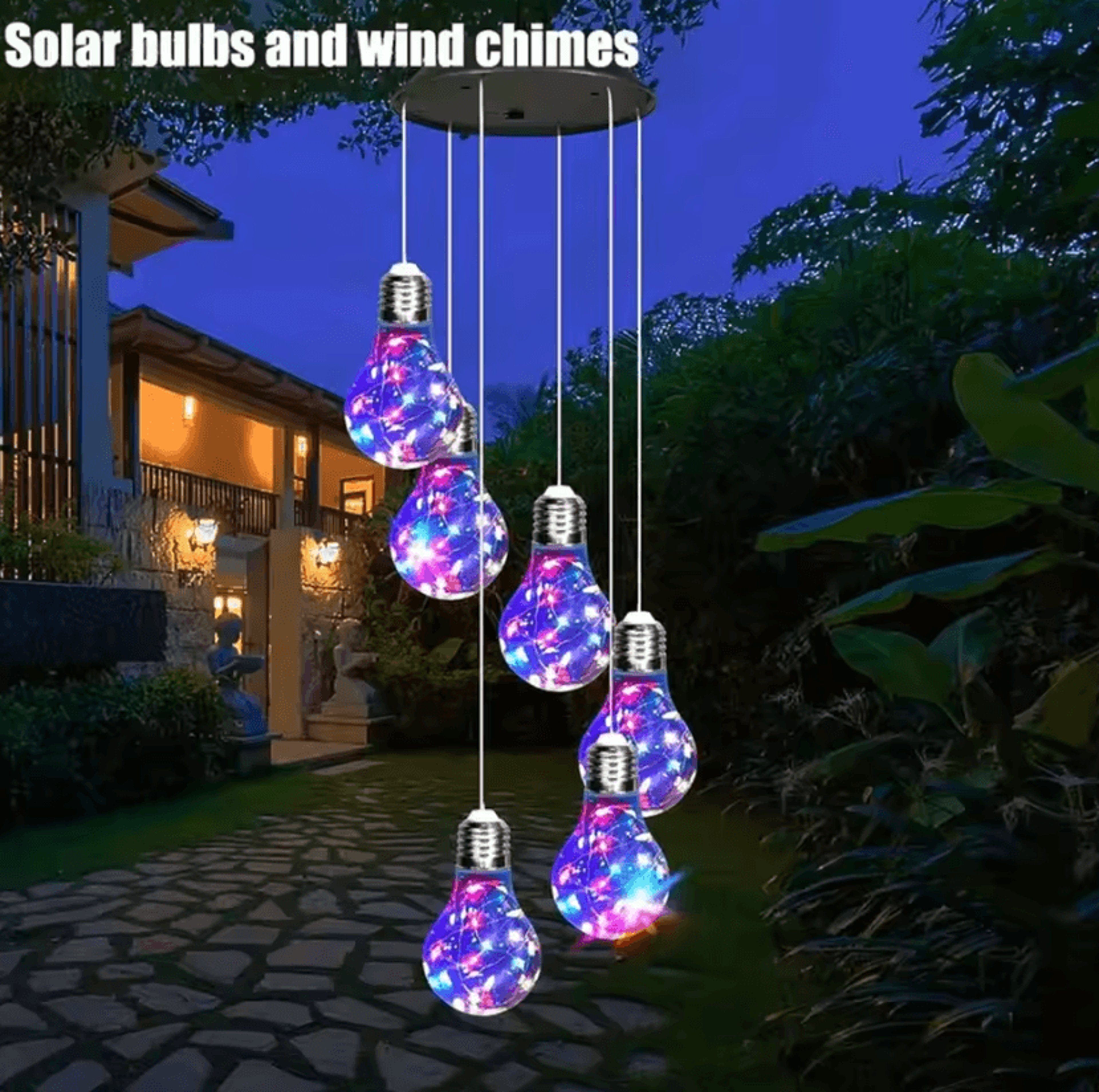 color changing solar wind chime lights - 6 led hanging garden decor