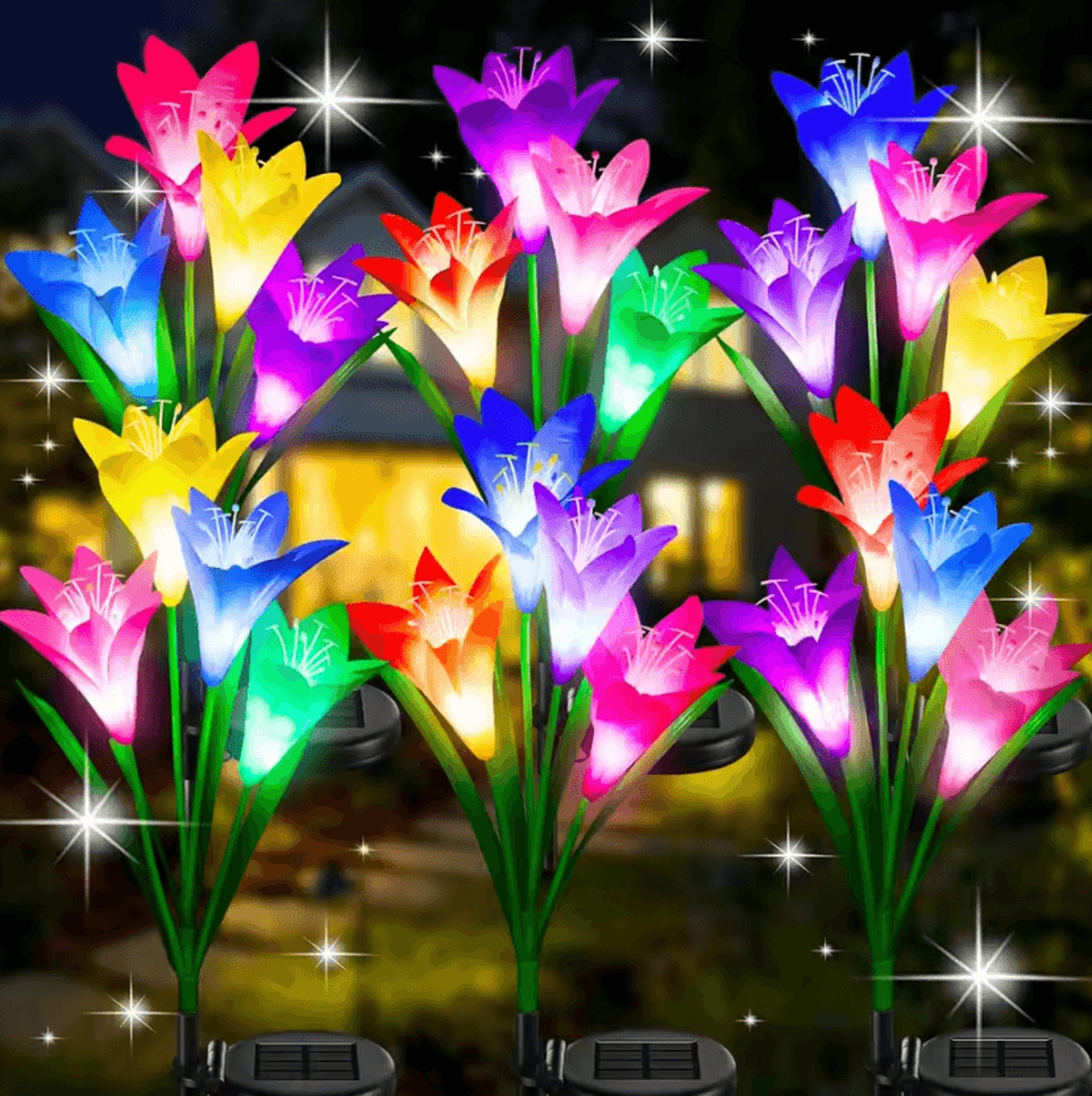 7 color changing solar lily flower lights - waterproof garden pathway decor