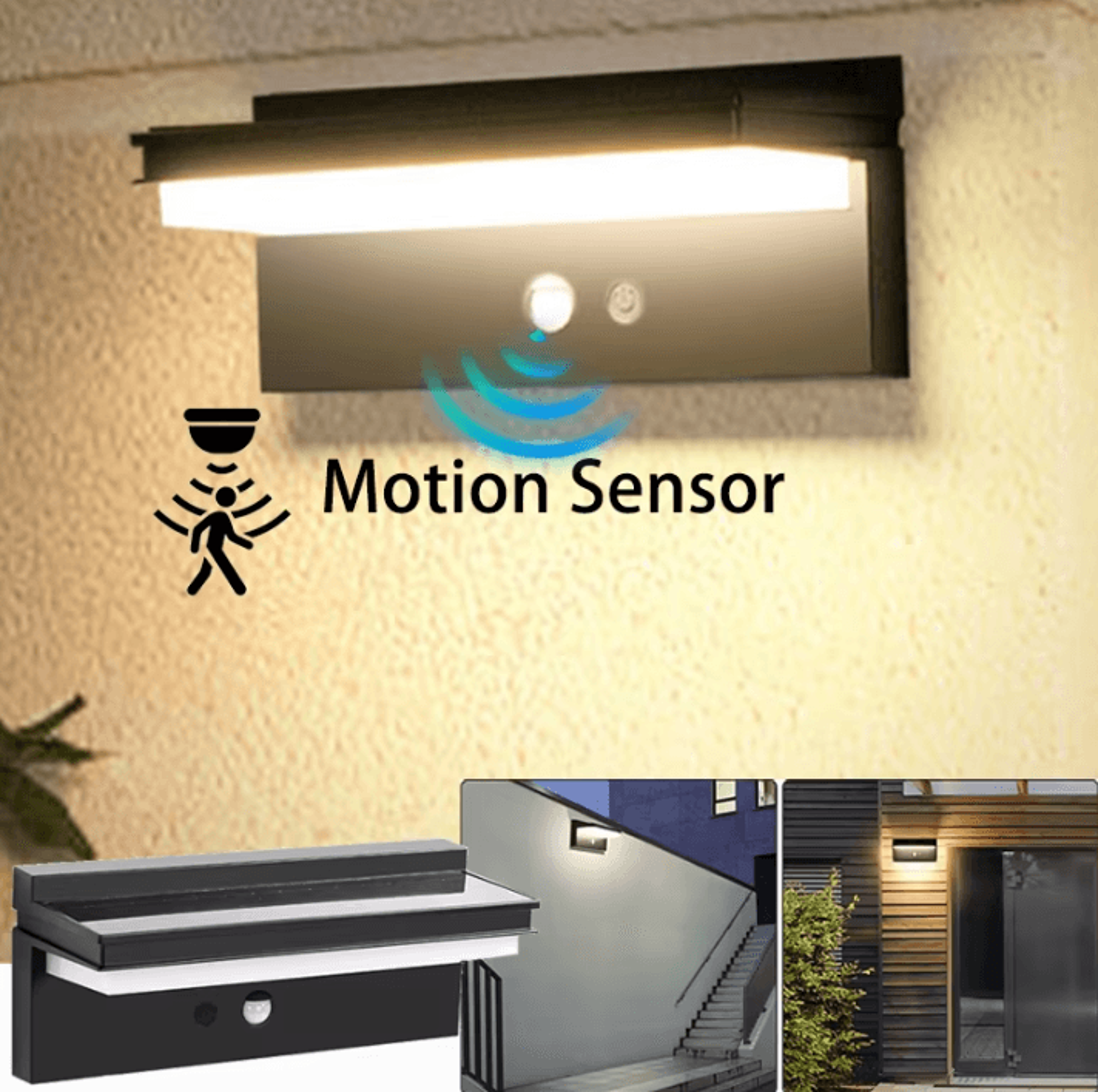 solar motion sensor wall light - ipx5 waterproof outdoor garden lamp