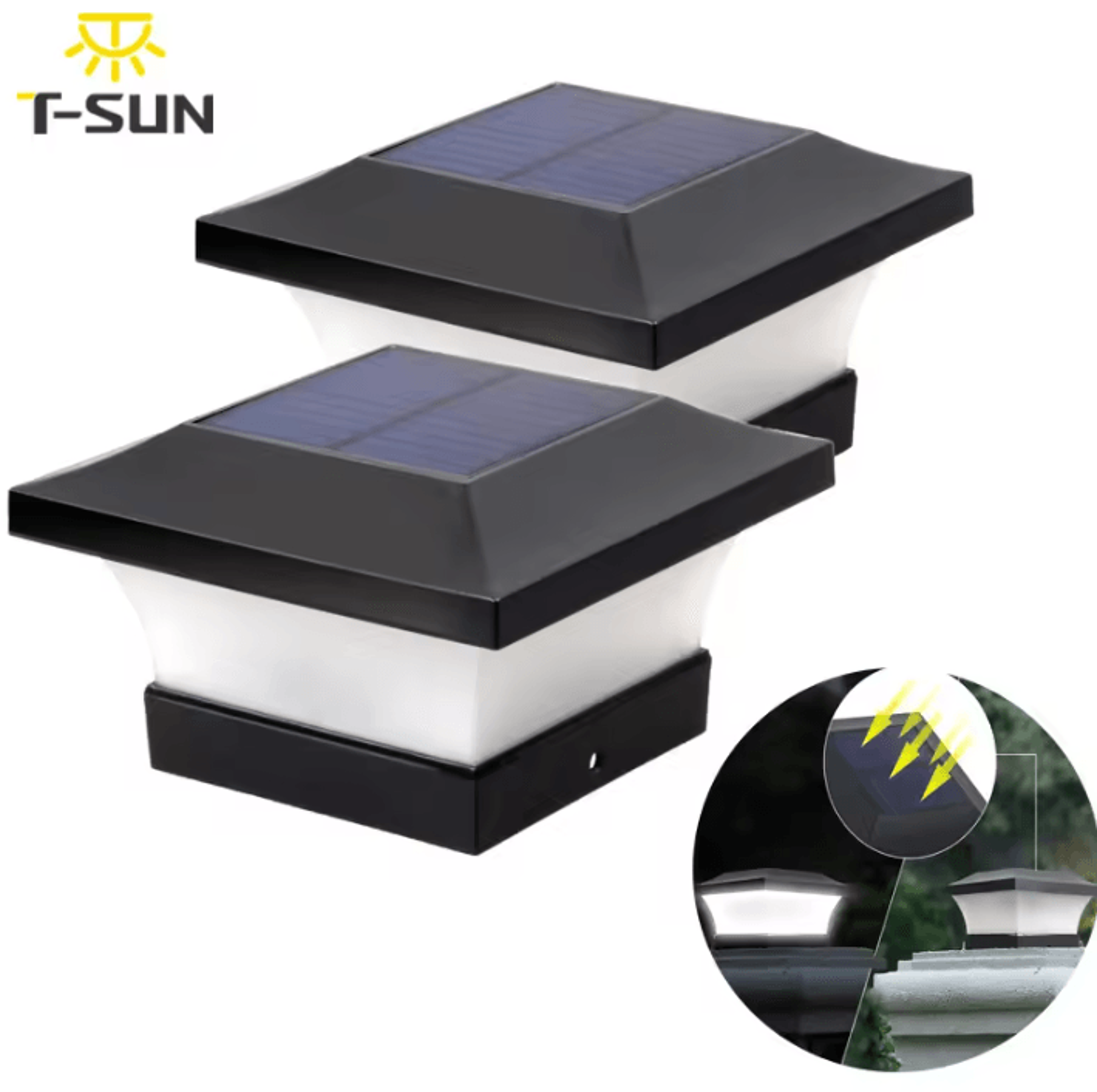 2 pack solar fence lights - ip65 waterproof outdoor garden wall lamps