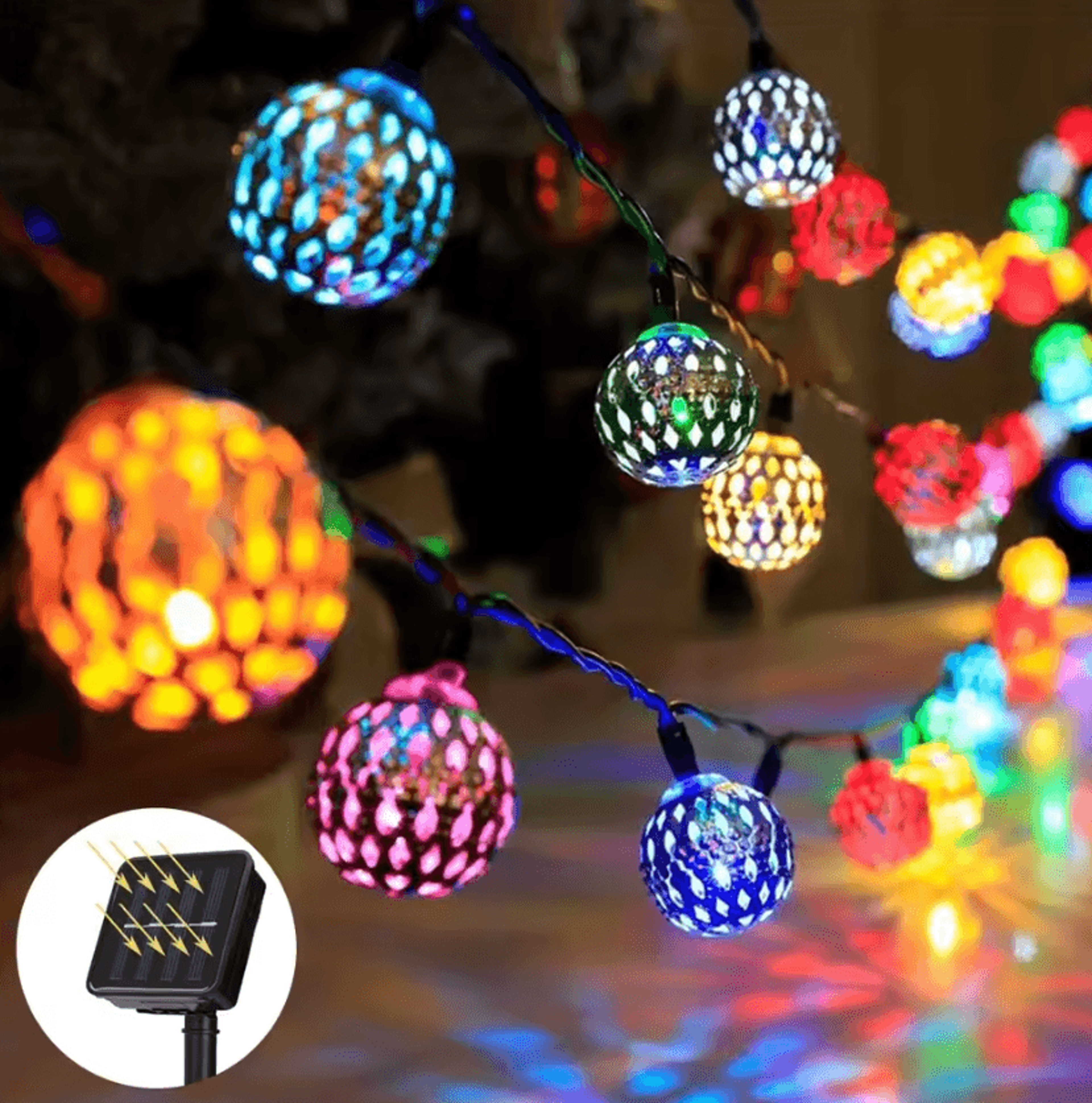 moroccan ball solar string lights - 20/30 led outdoor fairy lights