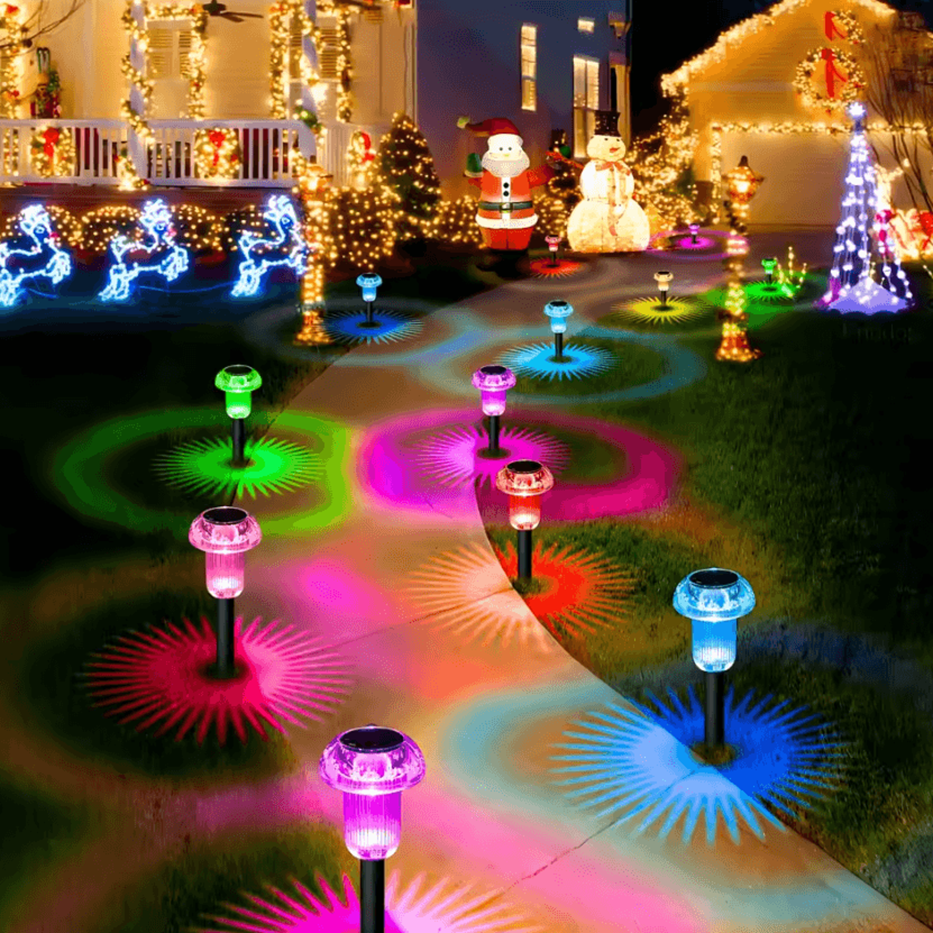 4 pack solar mushroom pathway lights - vibrant led garden stake lights