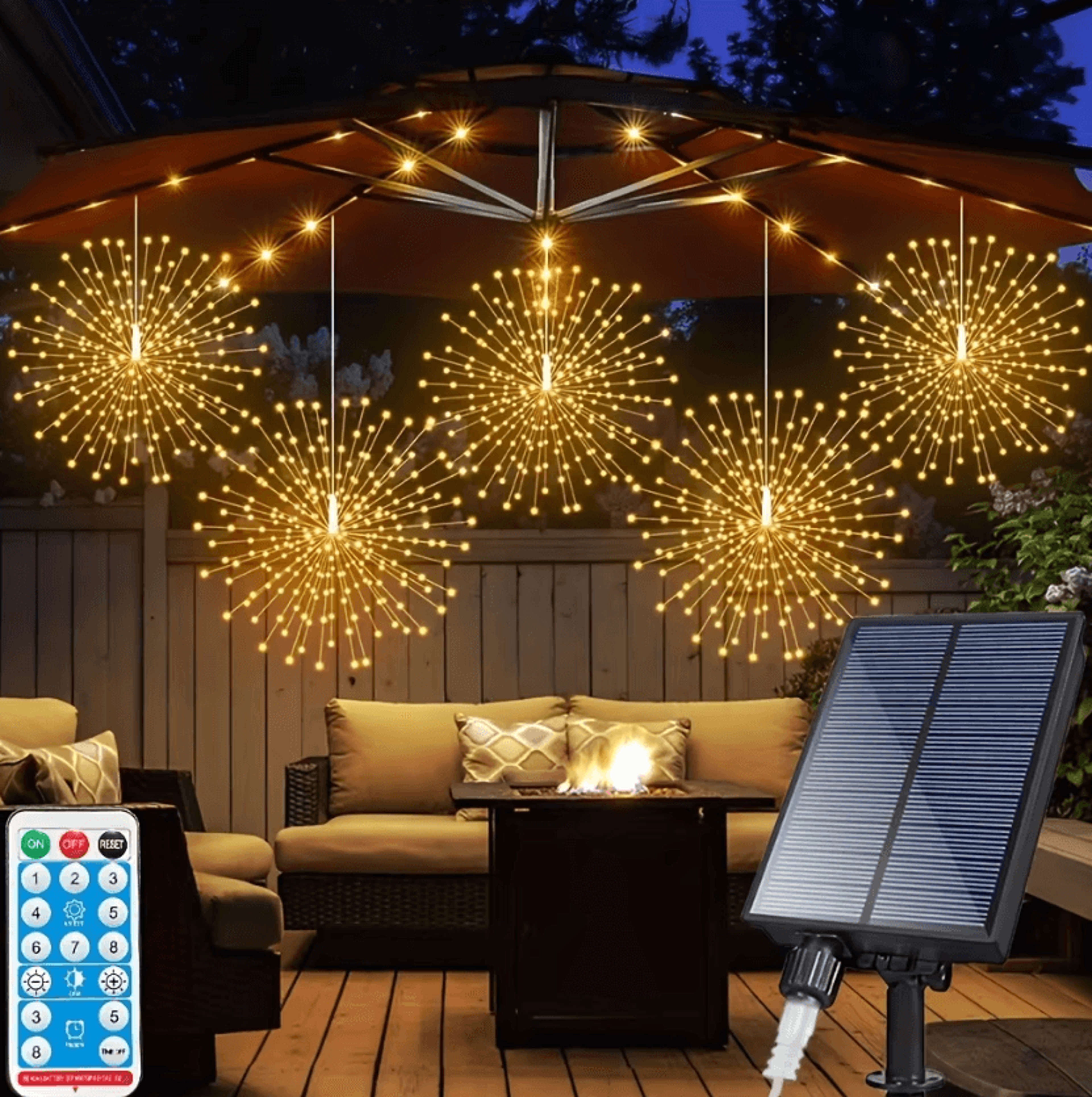 solar starburst ball lights - 180-450 led remote control firework lights