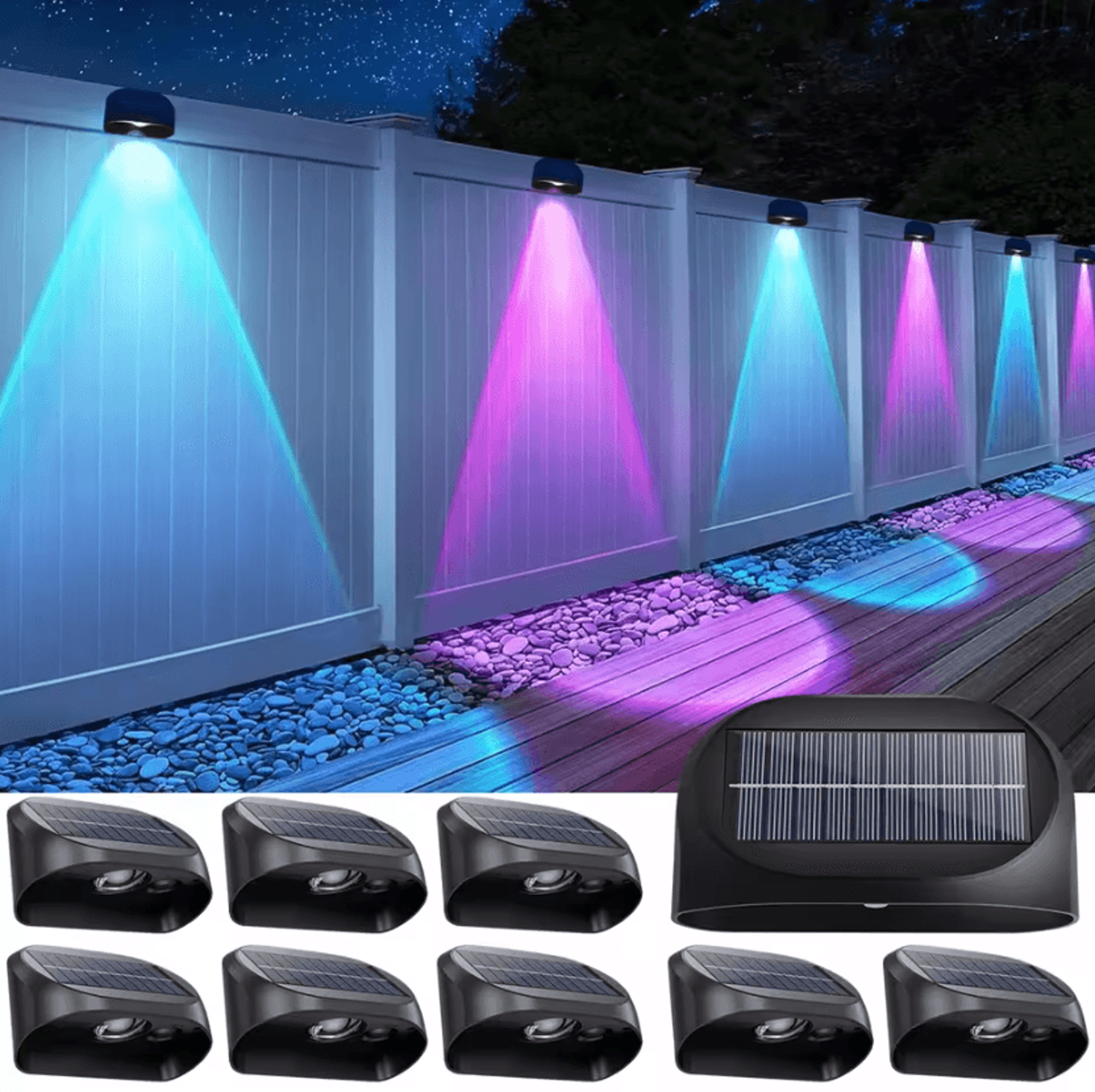 solar rgb fence lights - waterproof warm white led deck wall lights