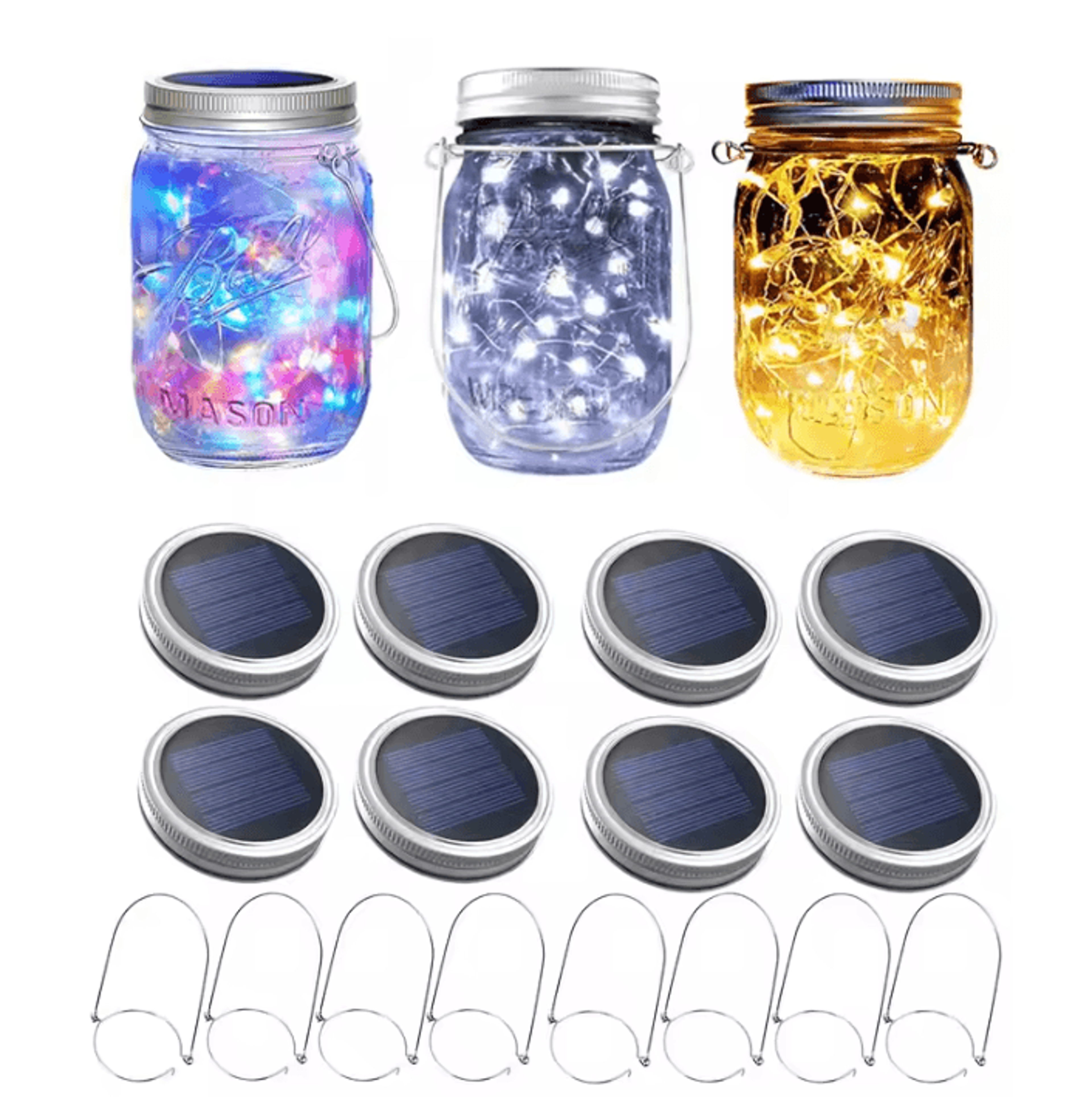 20 led solar mason jar lid lights - waterproof fairy firefly lights with handles