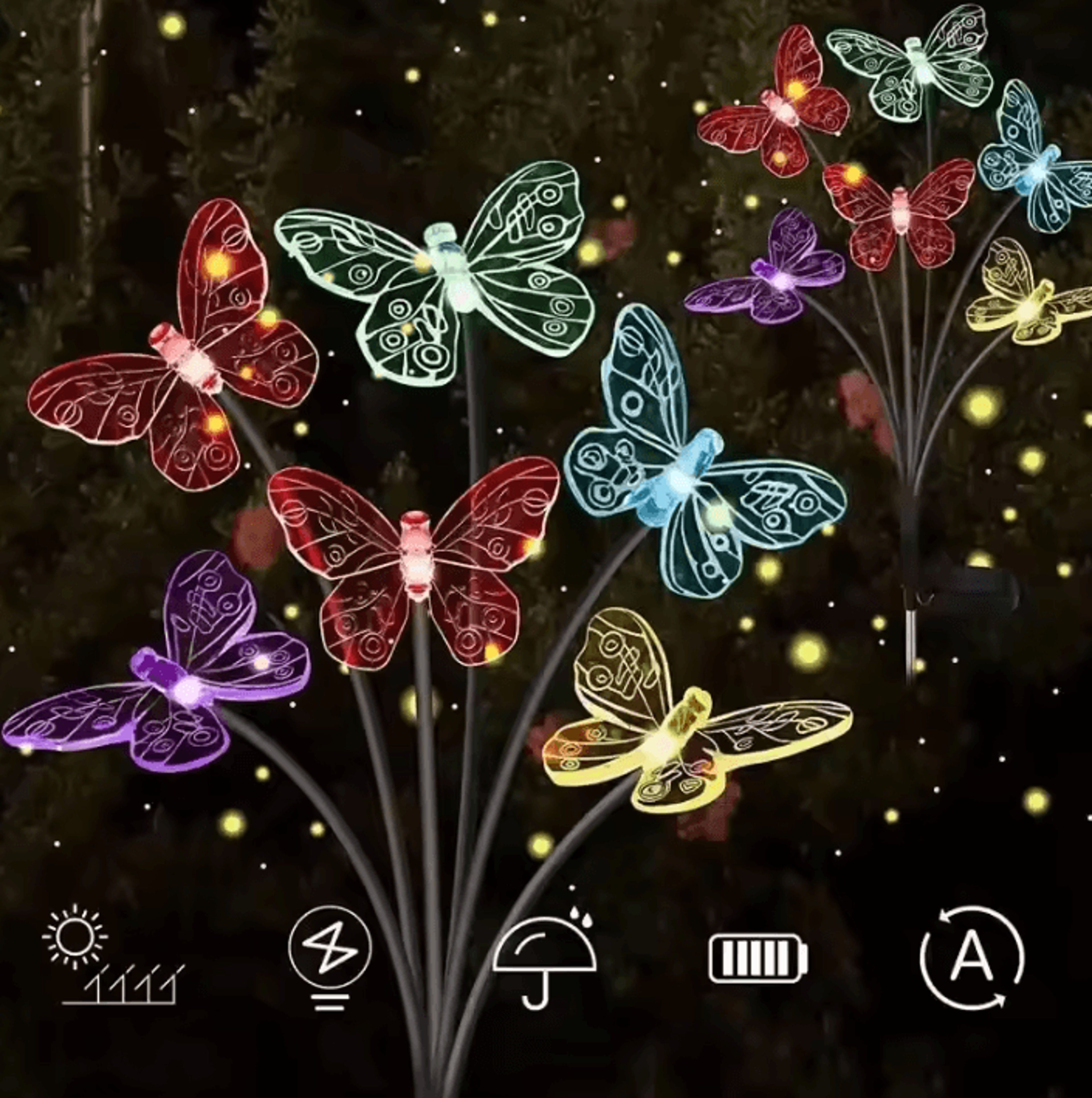 6-head solar butterfly garden lights - led outdoor decorative stake light