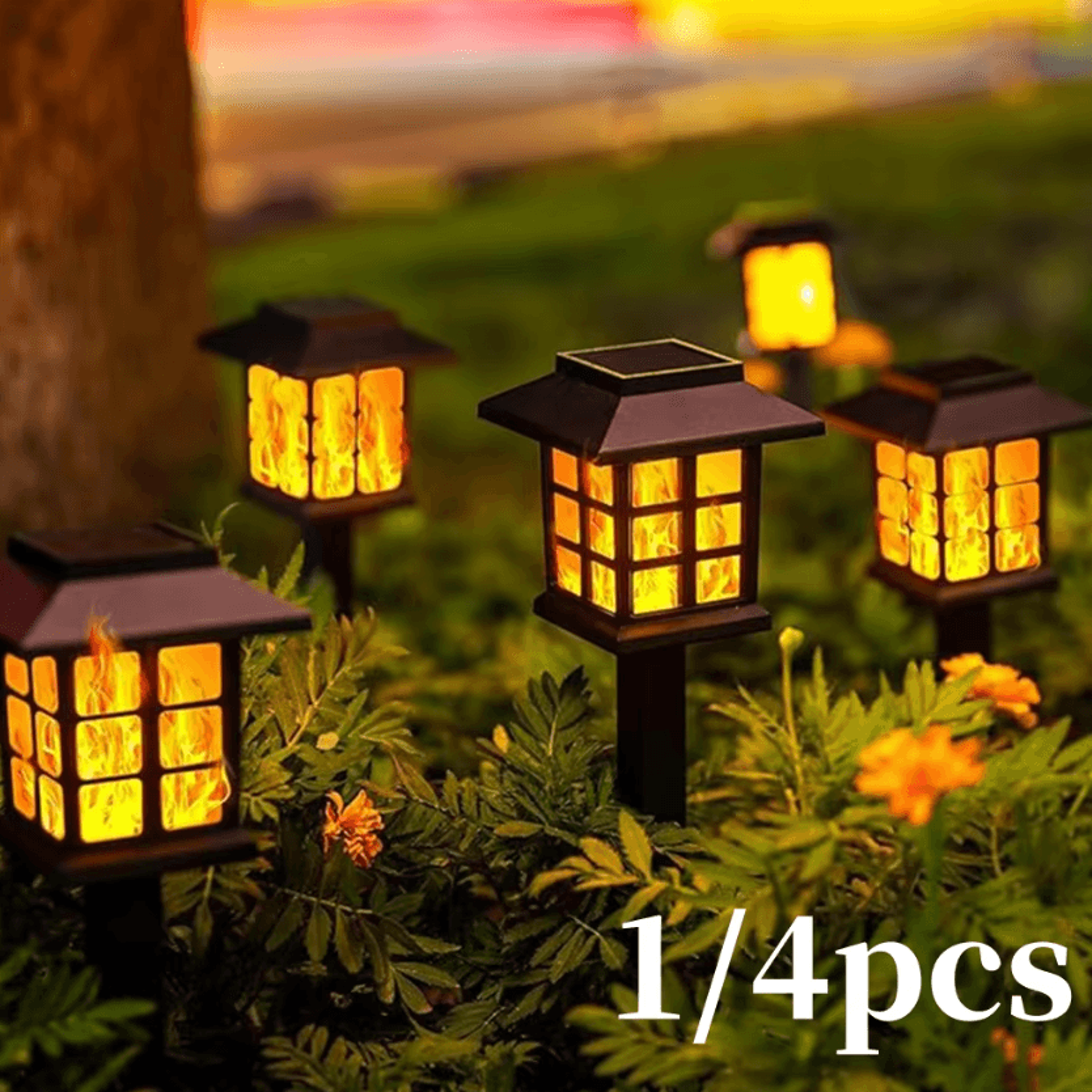 10led solar flame torch lights - flickering outdoor garden pathway lights