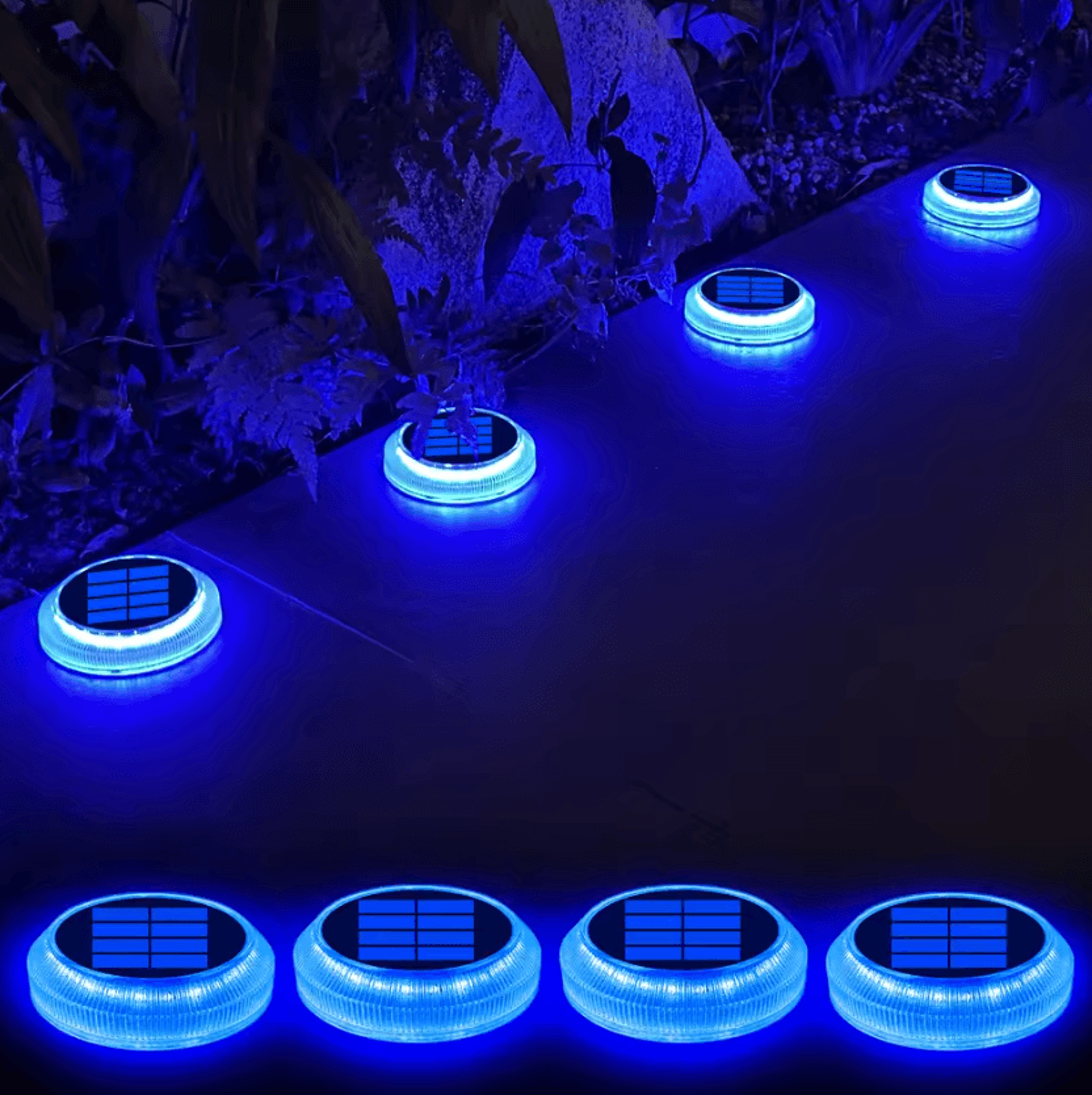 6 pack blue solar driveway lights - ip68 waterproof deck and dock lights