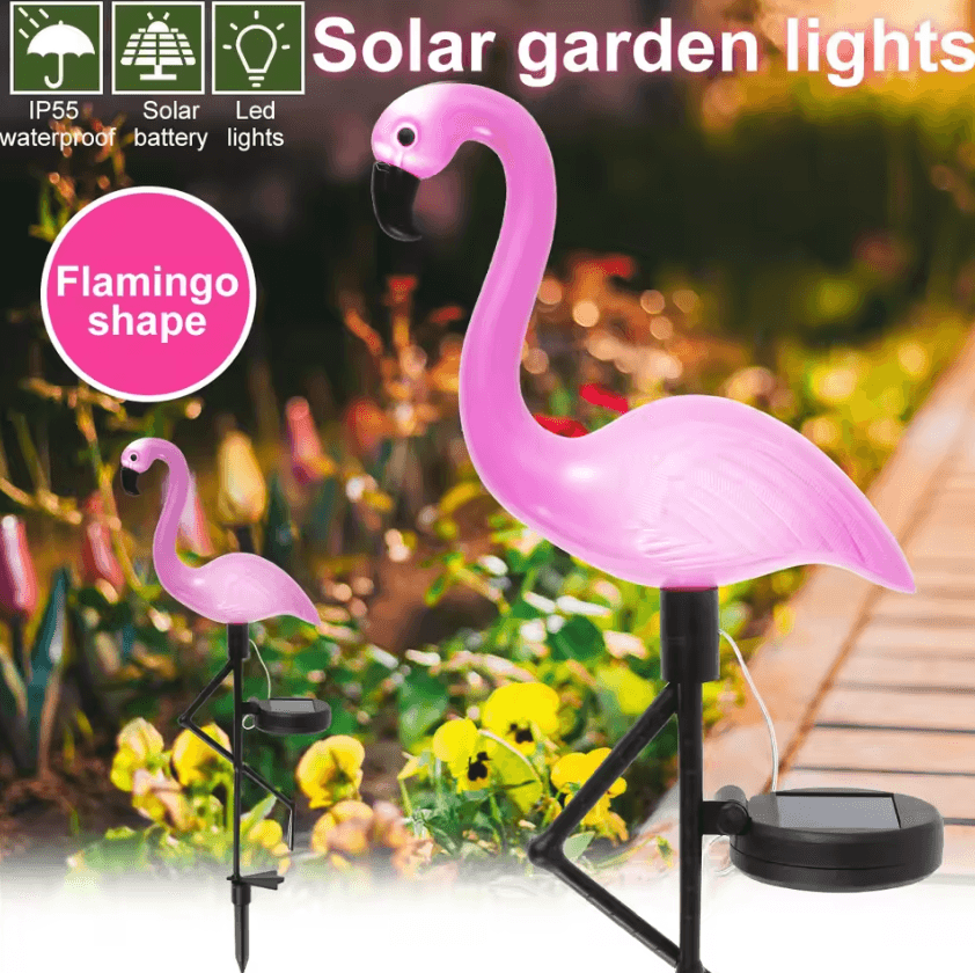 pink flamingo solar garden light - waterproof led outdoor stake decor
