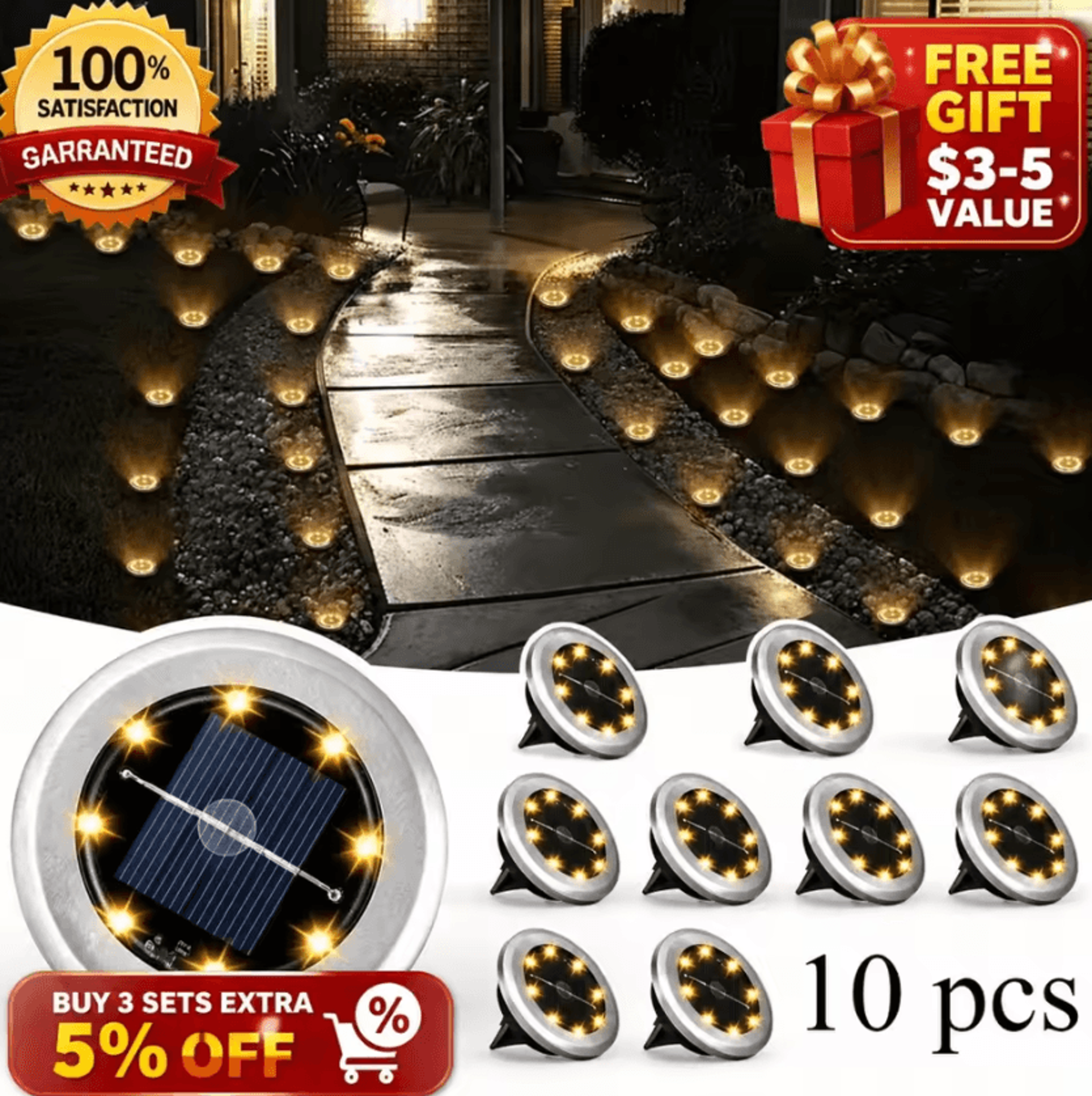10pc 8led solar ground lights - waterproof outdoor pathway lights
