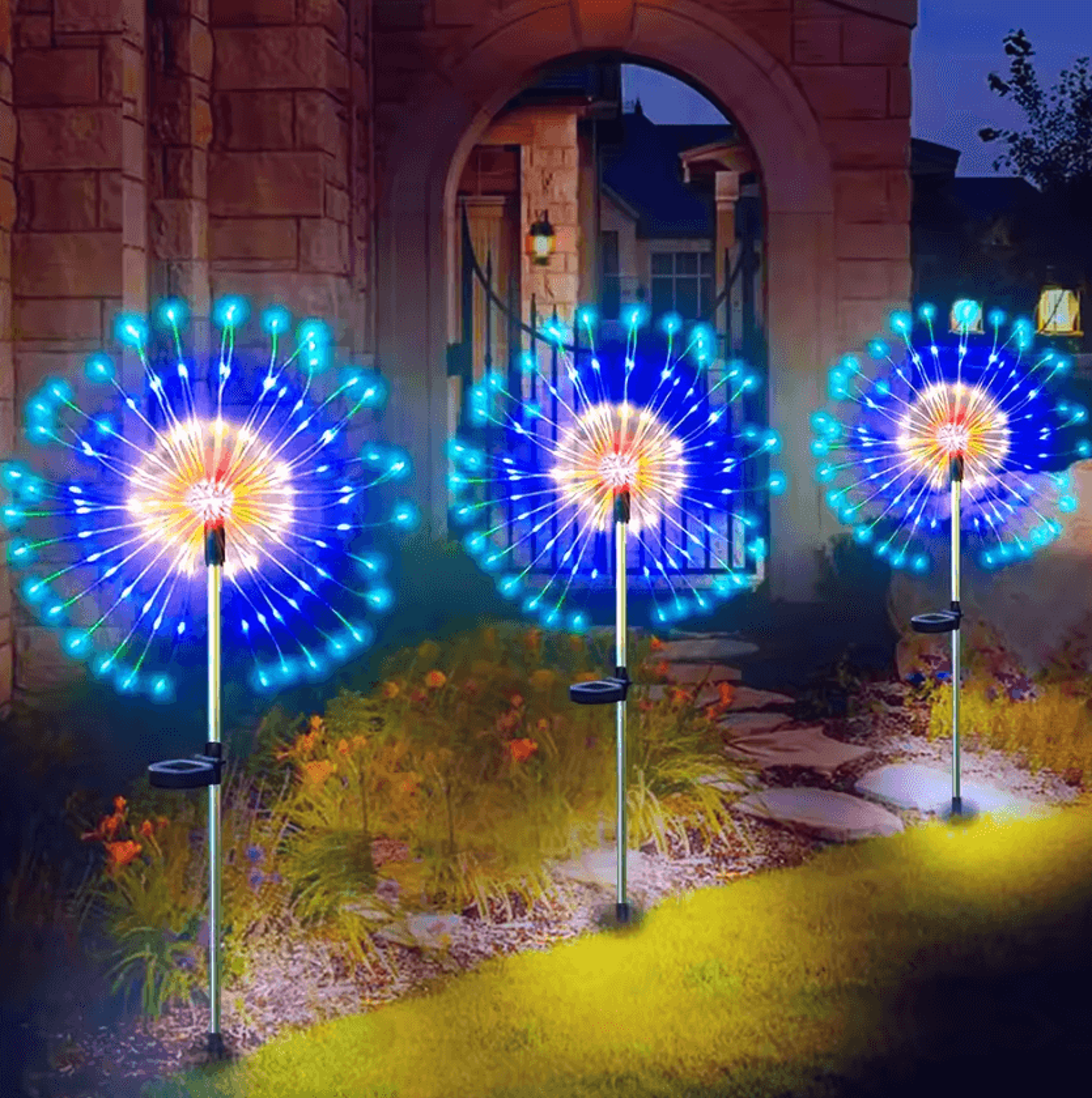 led solar firework garden light - outdoor starburst landscape stake