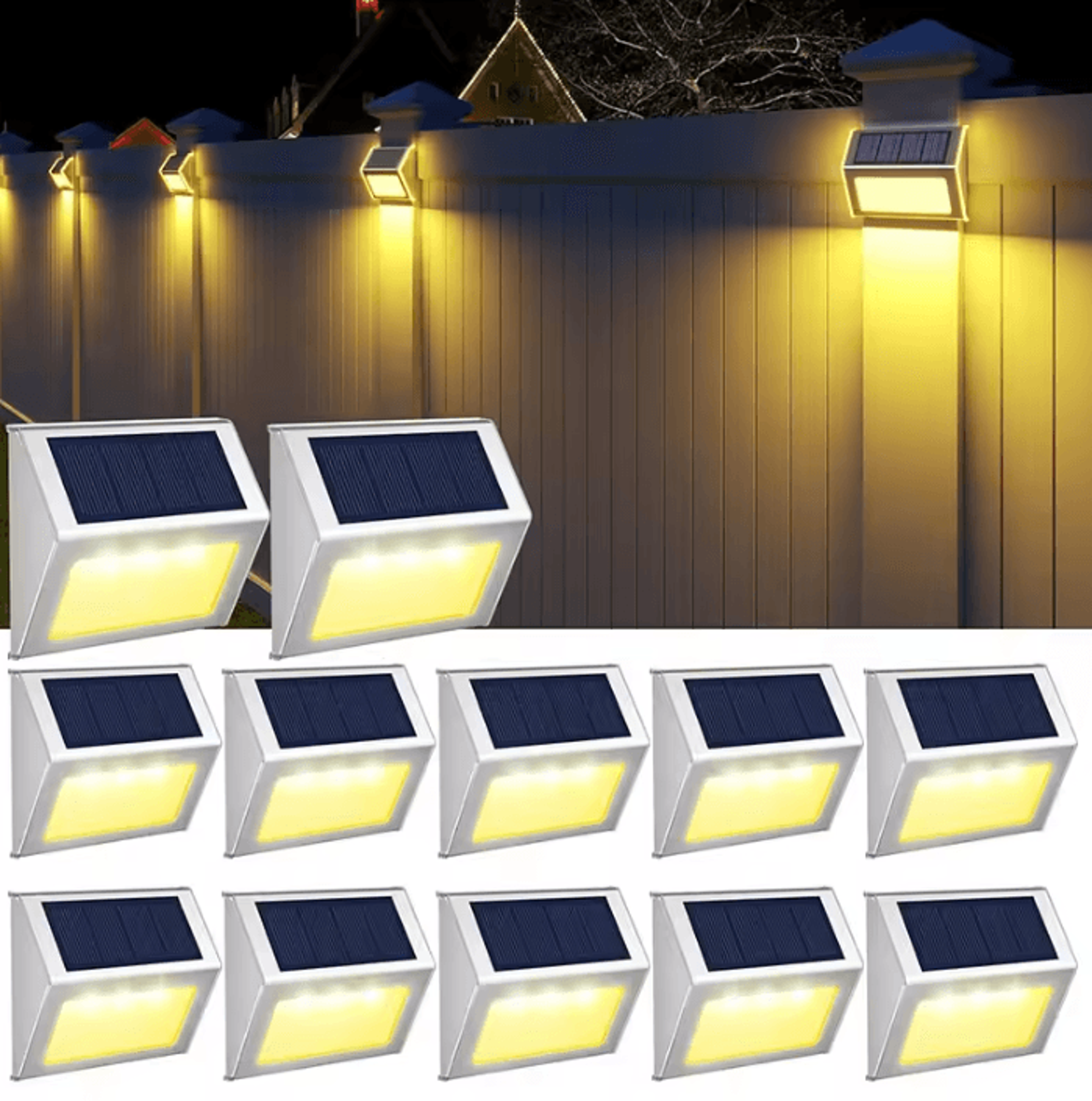 1-12pc solar deck lights - waterproof outdoor fence and pool lights