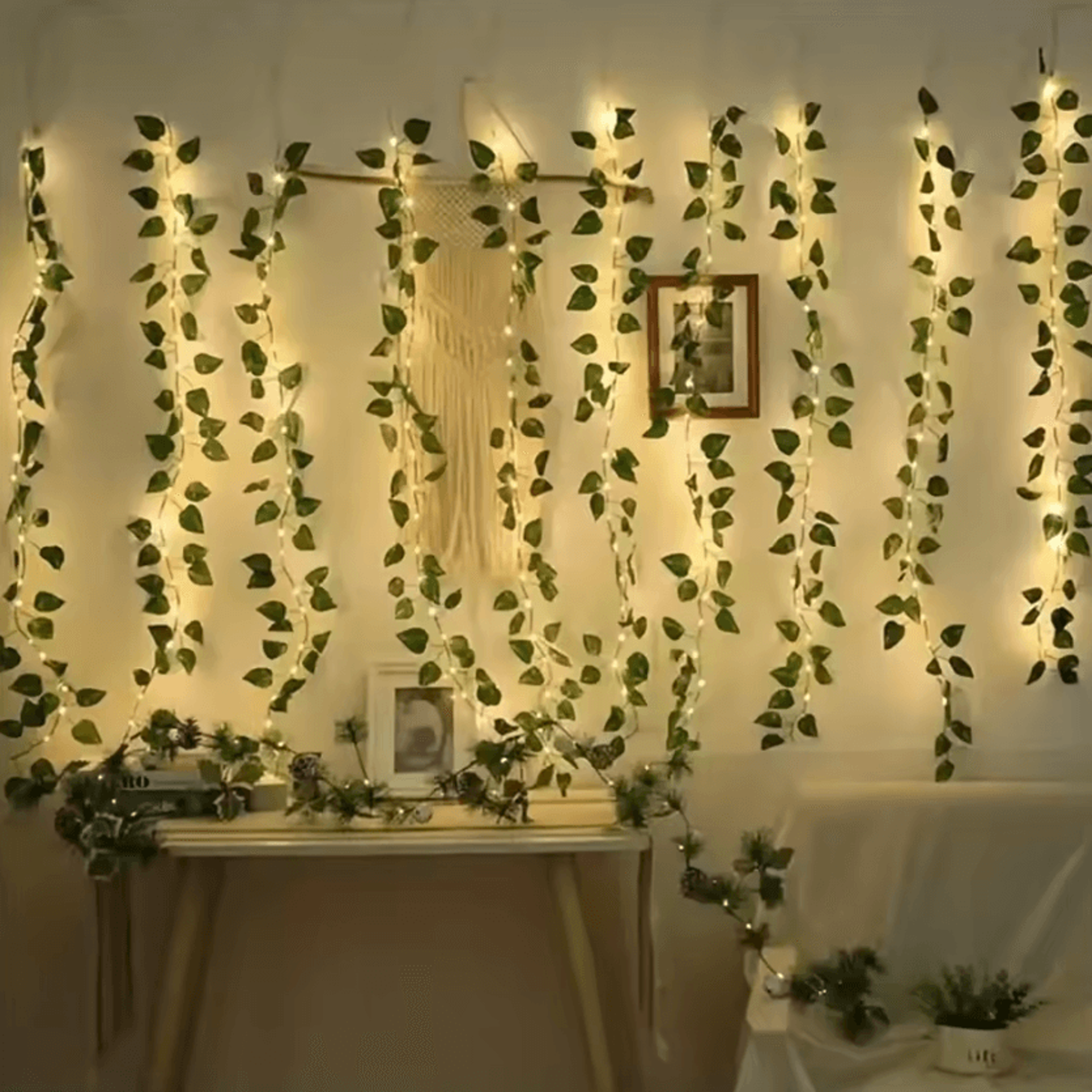 2m 20led green leaf string lights - ivy fairy garland decor