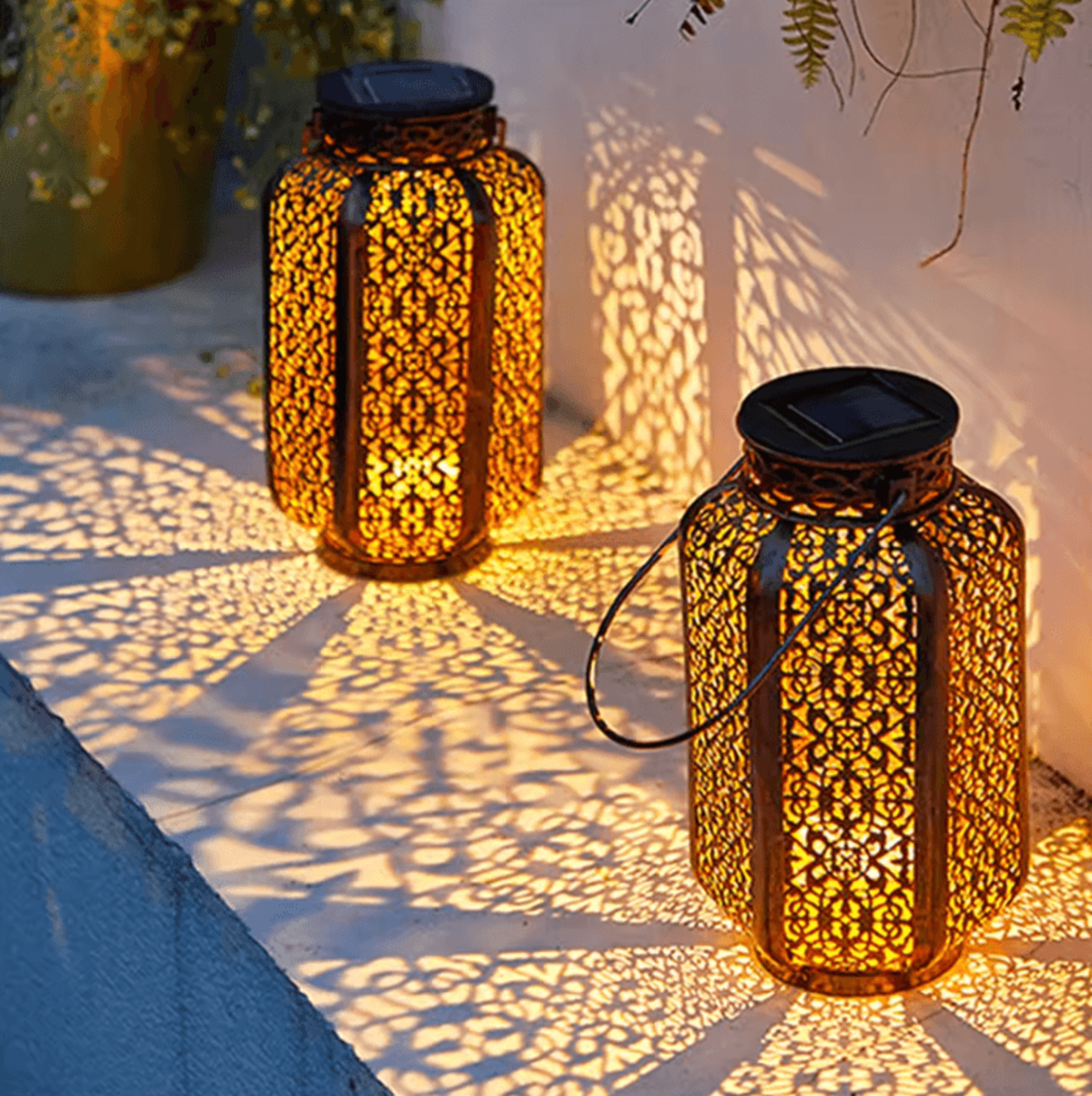 retro solar hanging lantern - metal hollow outdoor garden light