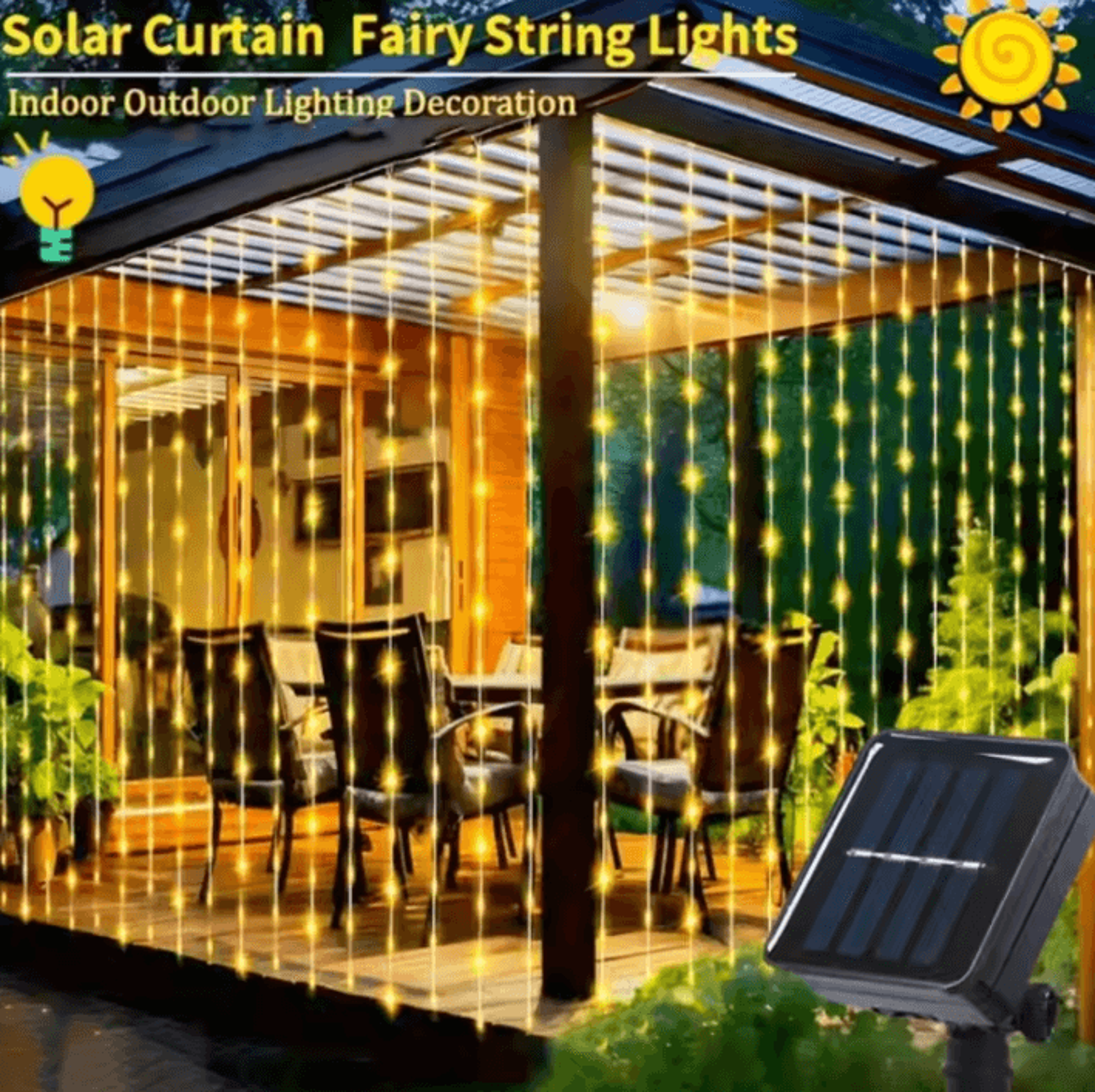 100-300 led solar curtain lights - waterproof outdoor fairy lights with 8 modes