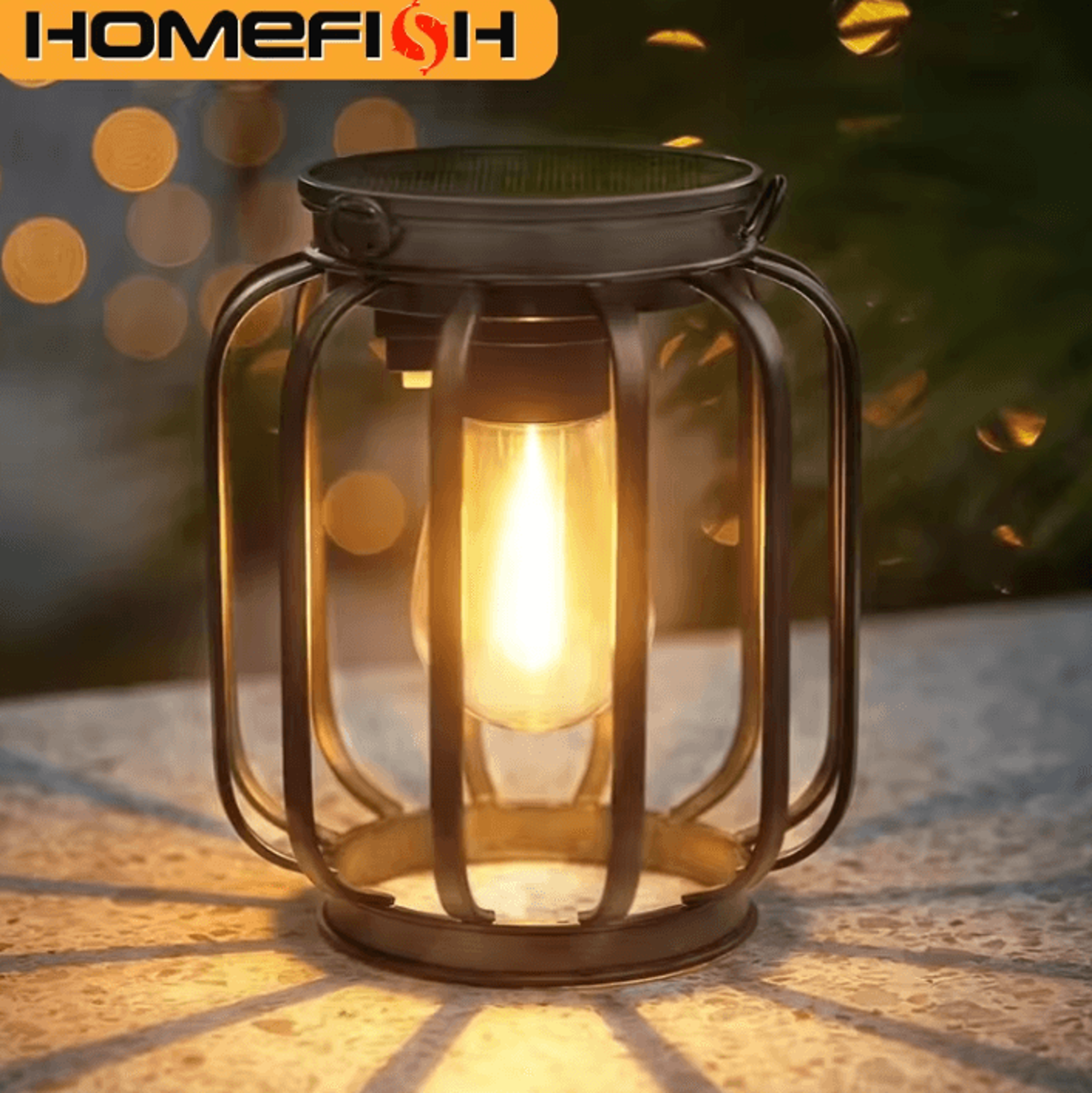 homefish solar hanging lantern - warm white hollow garden light