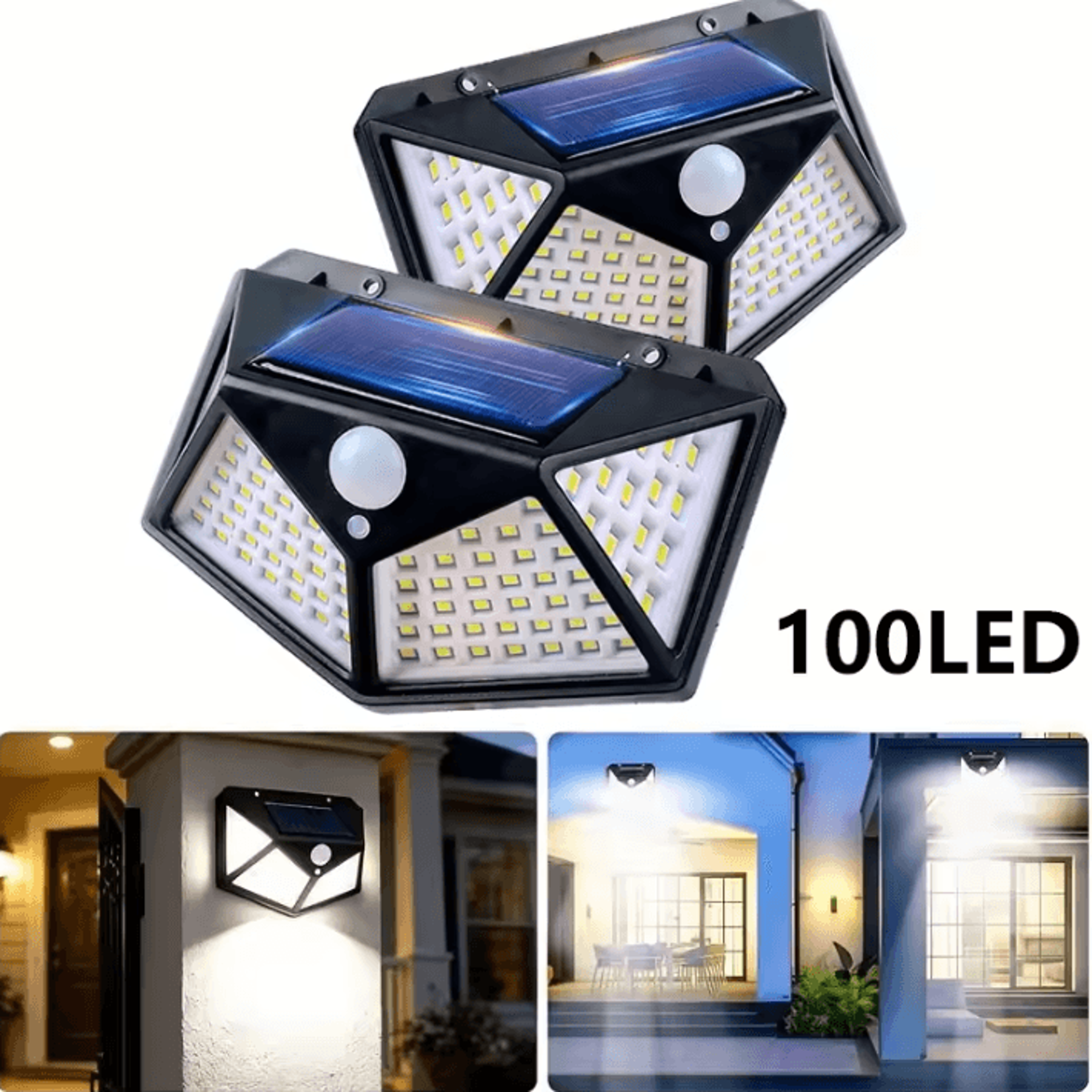 100led solar motion sensor flood light - 3 mode outdoor security lamp