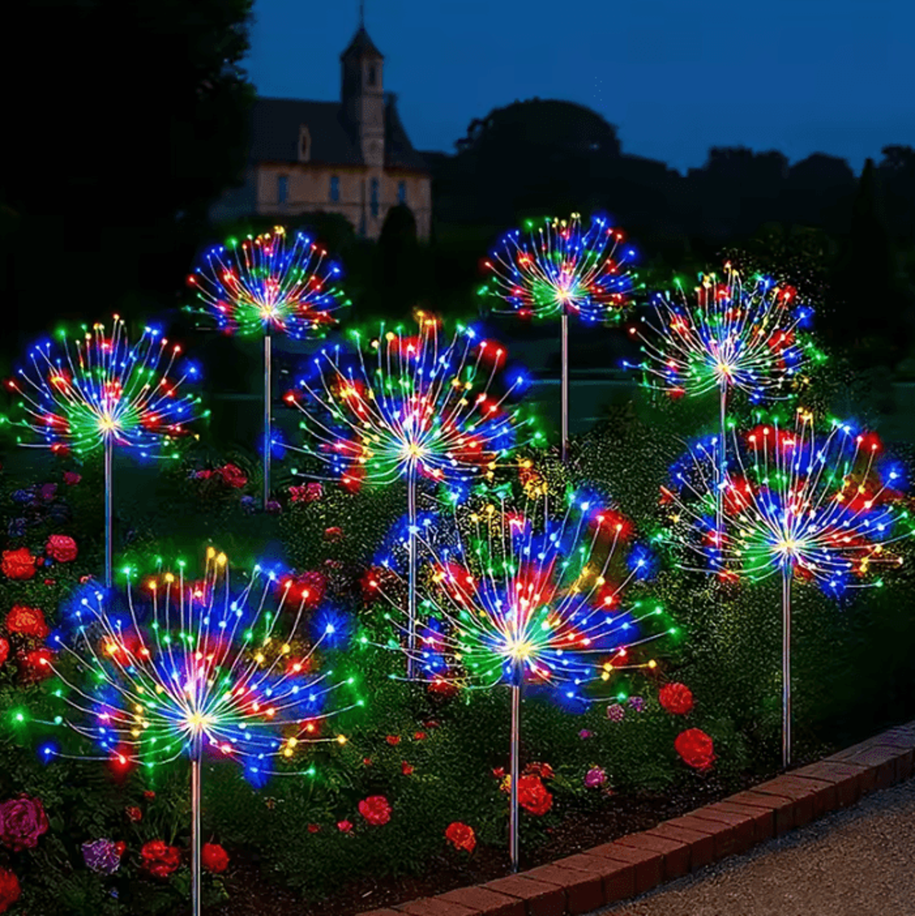 solar firework garden lights - waterproof outdoor starburst stake lights