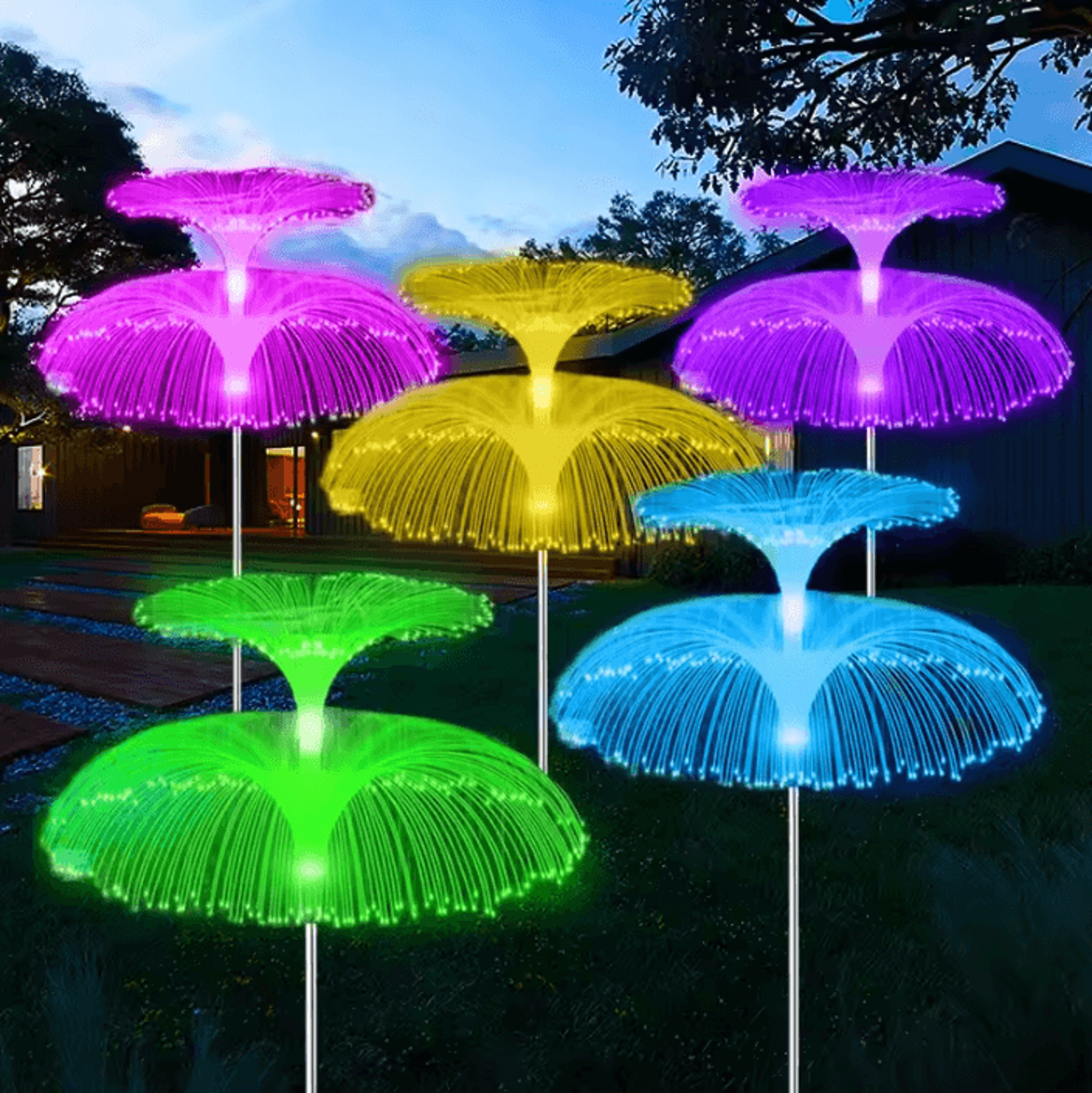 solar double jellyfish lights - 7 color changing outdoor garden decor