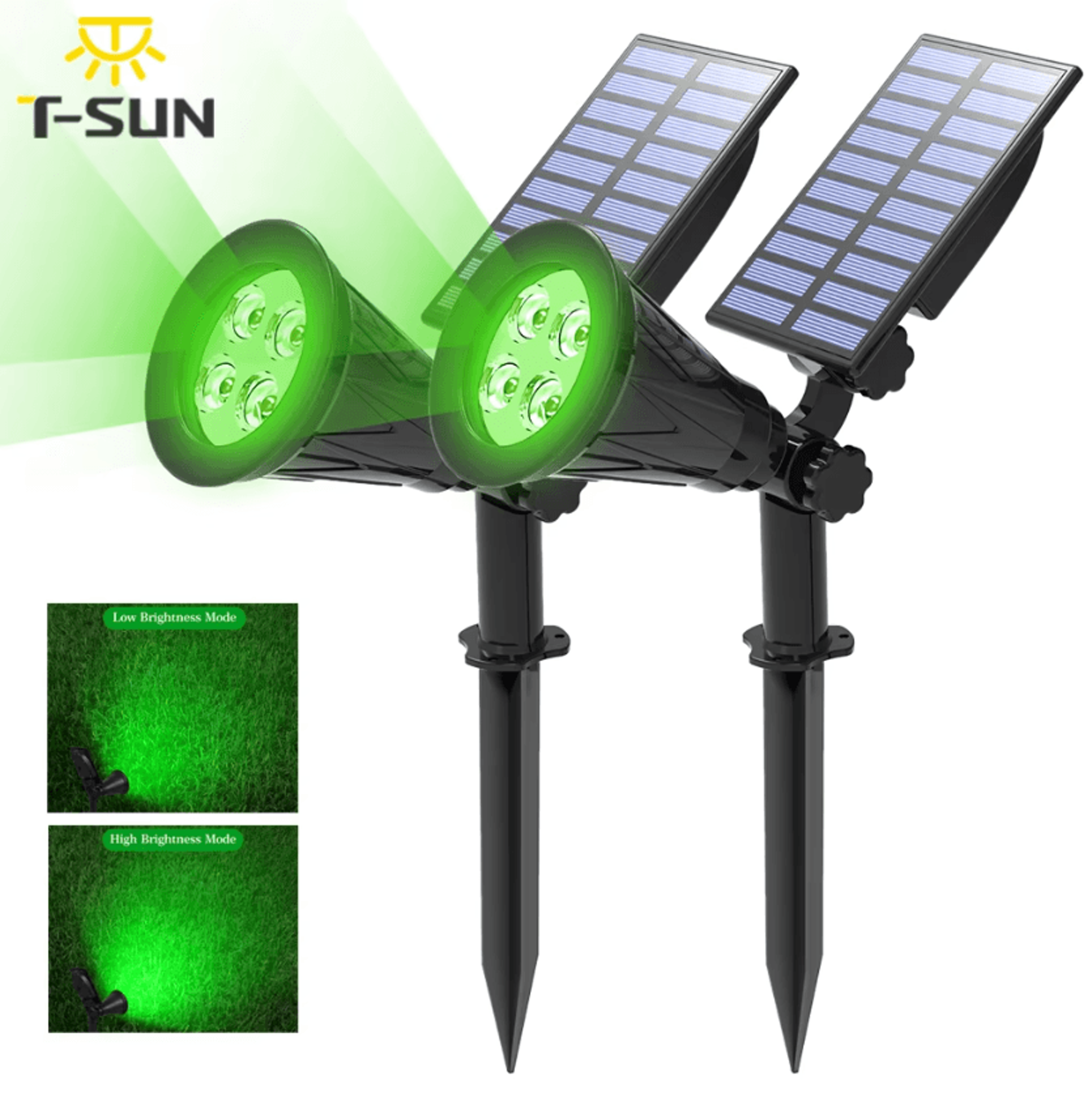 t-sun green led solar spotlight - ip65 outdoor landscape light