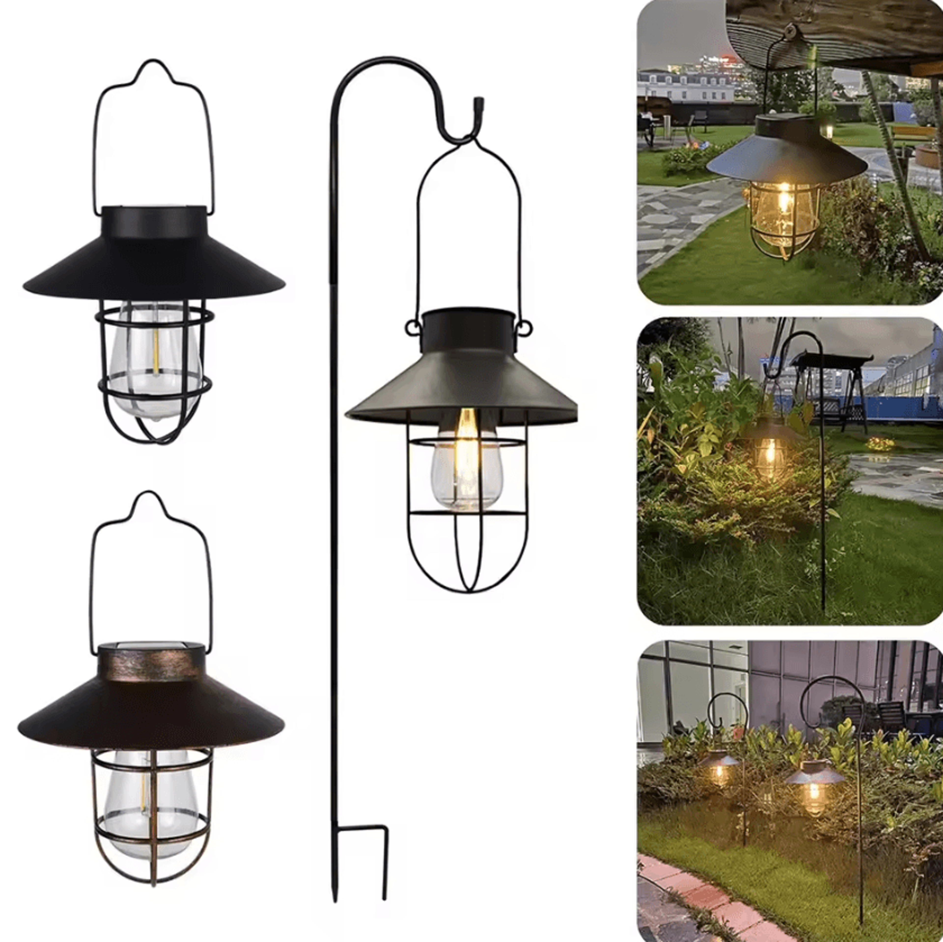retro solar tungsten lantern - waterproof vintage metal hanging light
