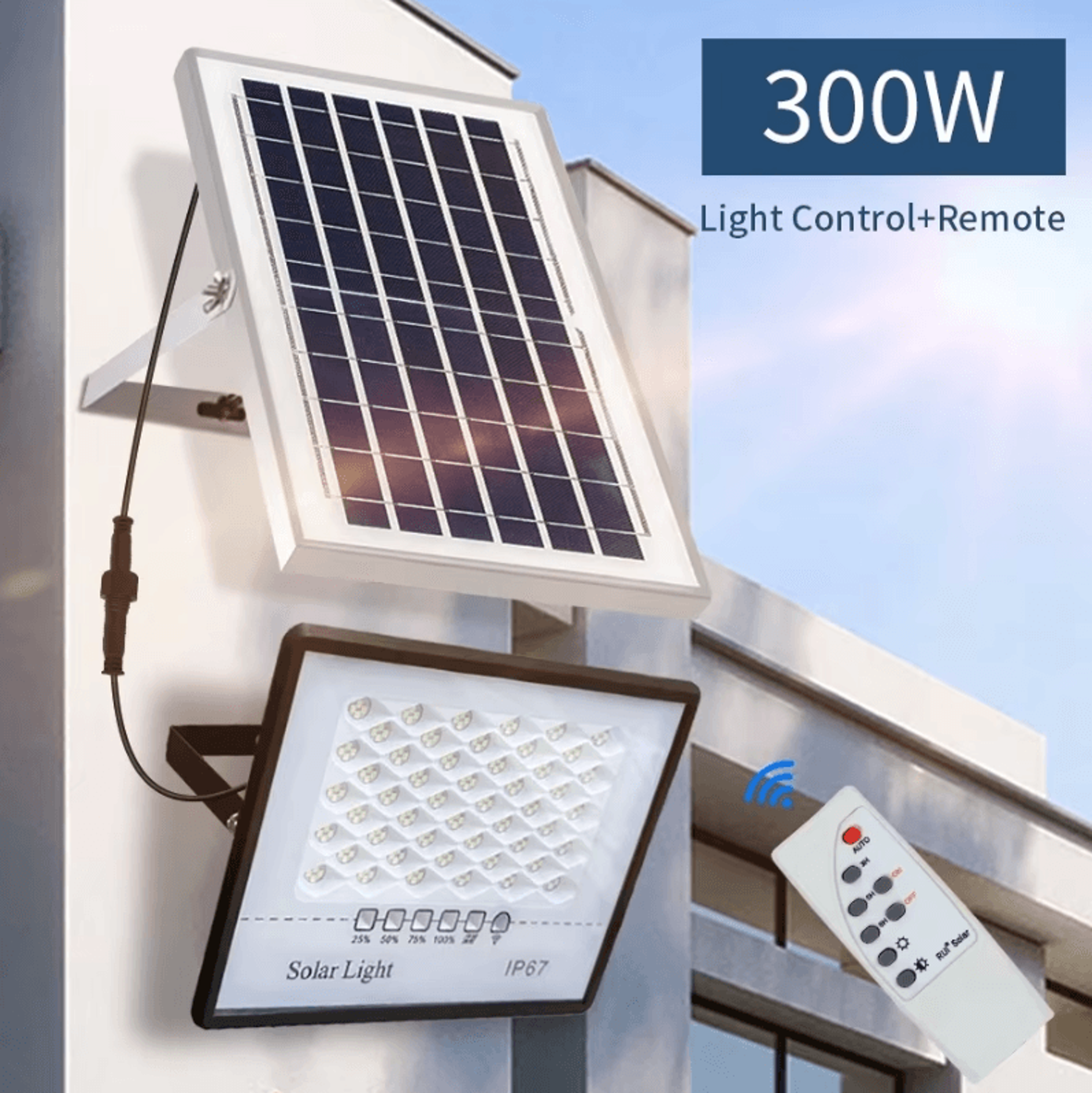 solar flood light with remote control - waterproof outdoor led spotlight