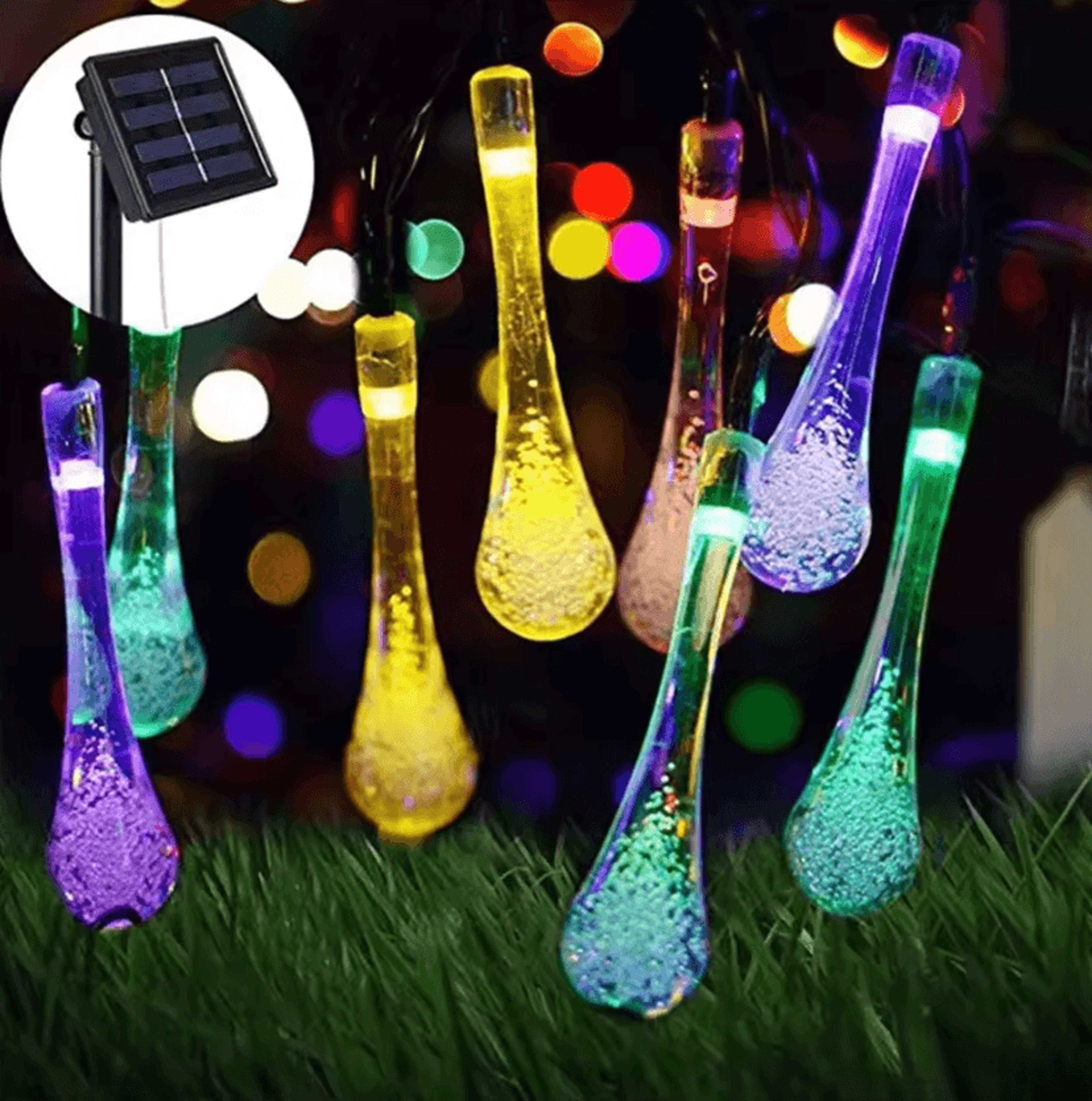 solar water drop string lights - waterproof outdoor garden fairy lights