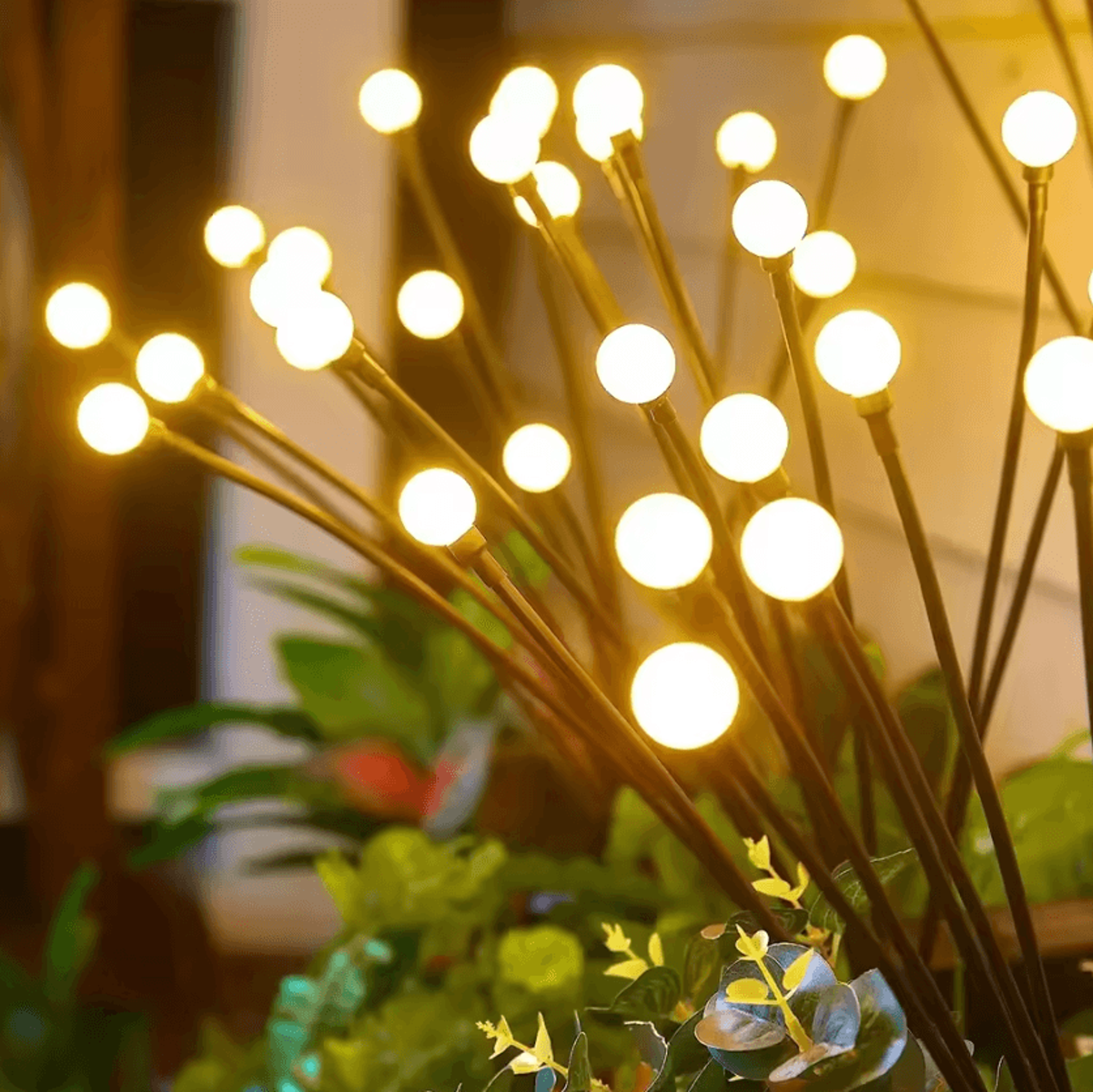 8 led solar firefly garden lights - warm white swaying outdoor lights